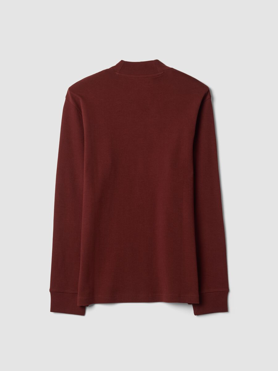 Brown pure cotton T-shirt with structured high neck_2