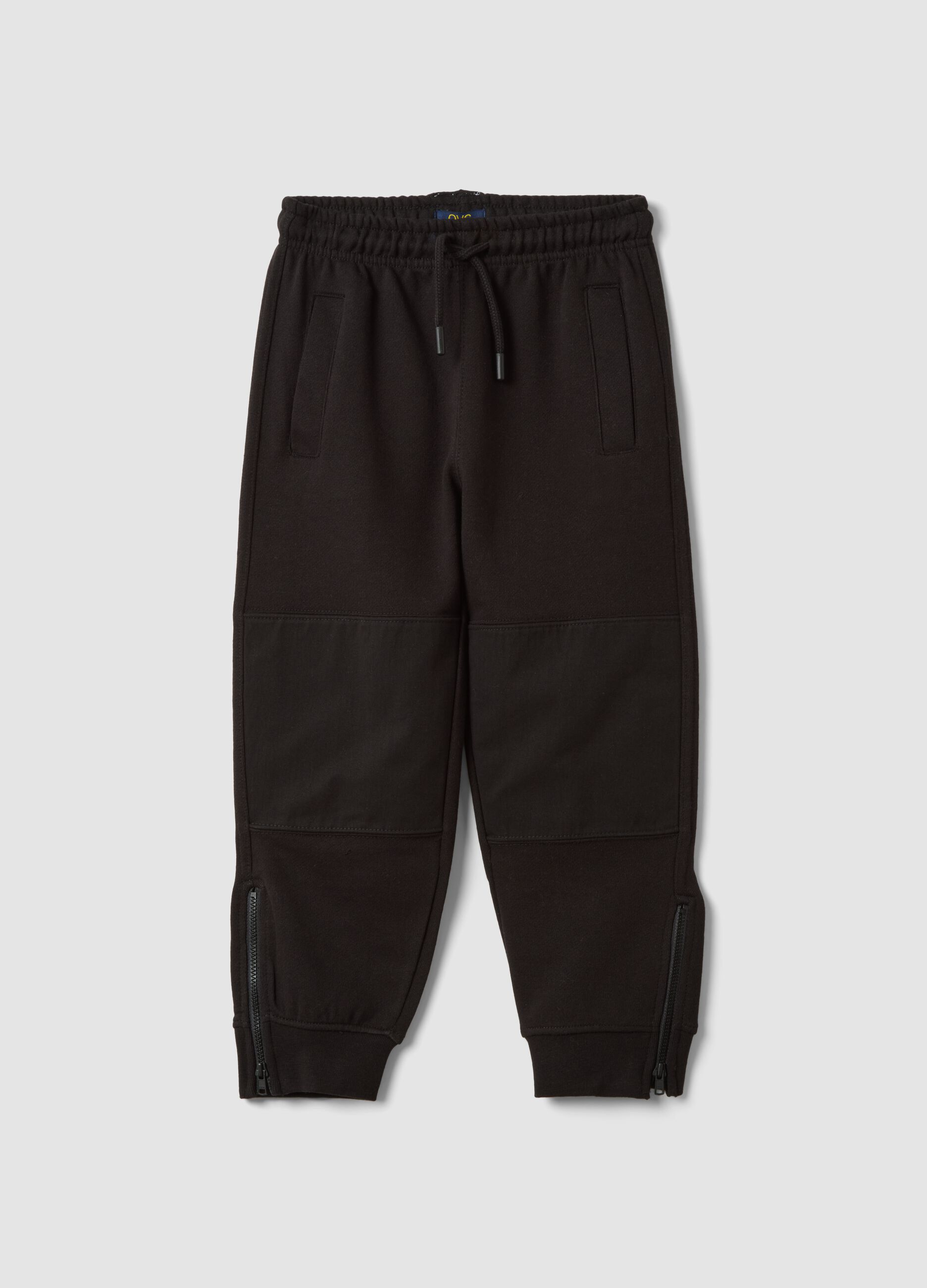 Black cotton-blend joggers with ankle zips
