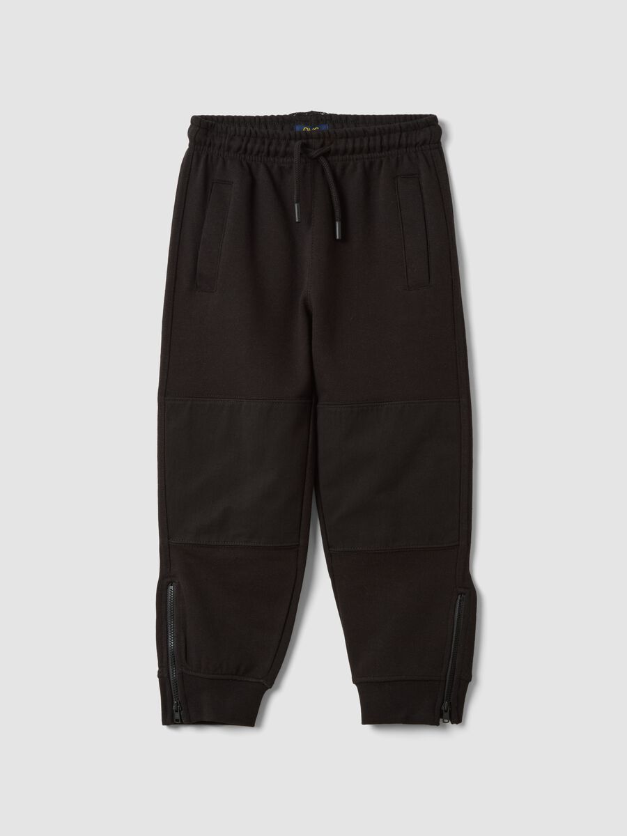 Black cotton-blend joggers with ankle zips_0