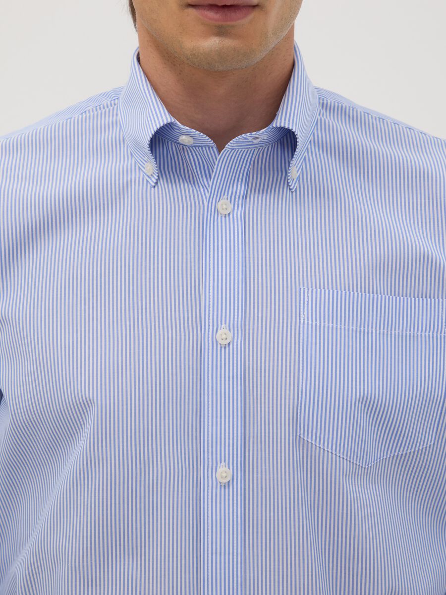 Blue striped cotton-blend shirt with button-down collar, easy-iron, regular fit_1