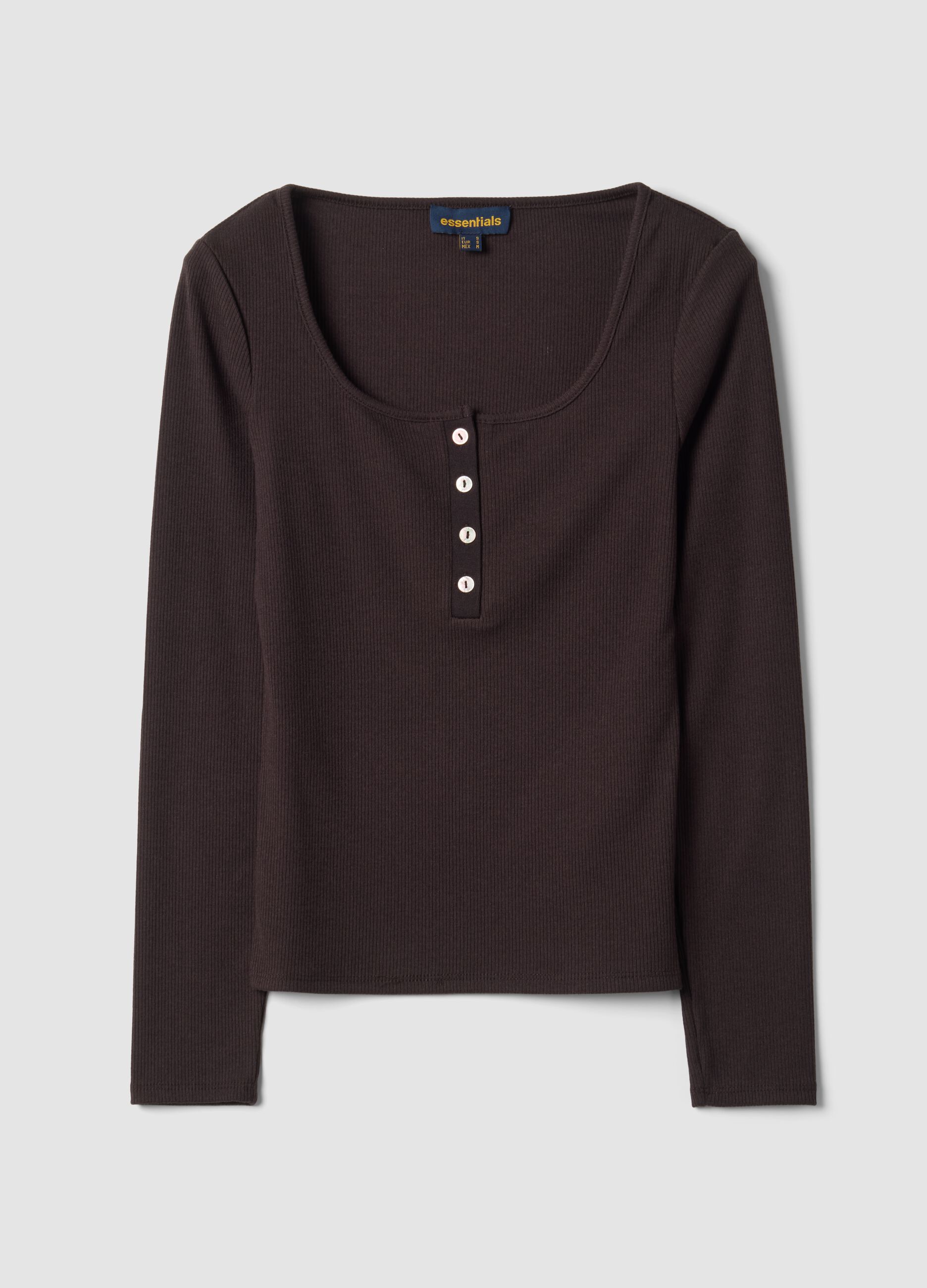Brown stretch viscose crew-neck T-shirt