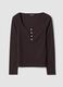 Brown stretch viscose crew-neck T-shirt_0