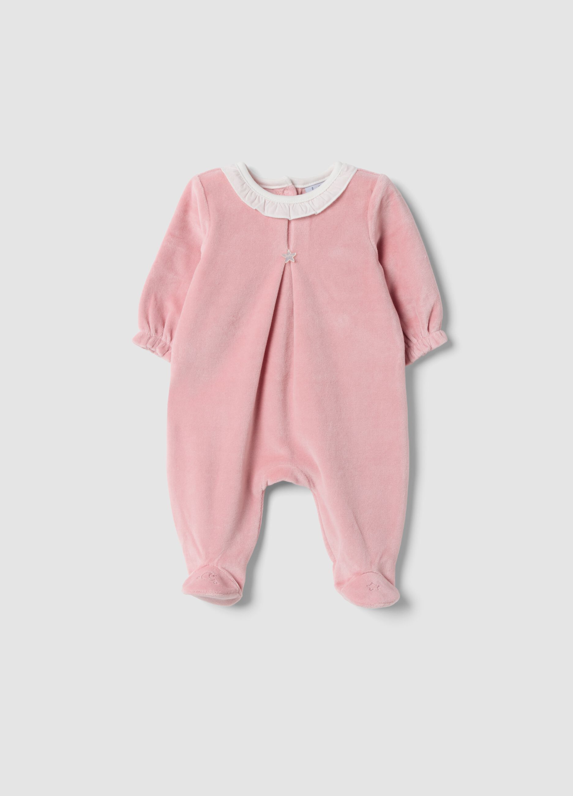 Tutina rosa in misto cotone organico con colletto volant