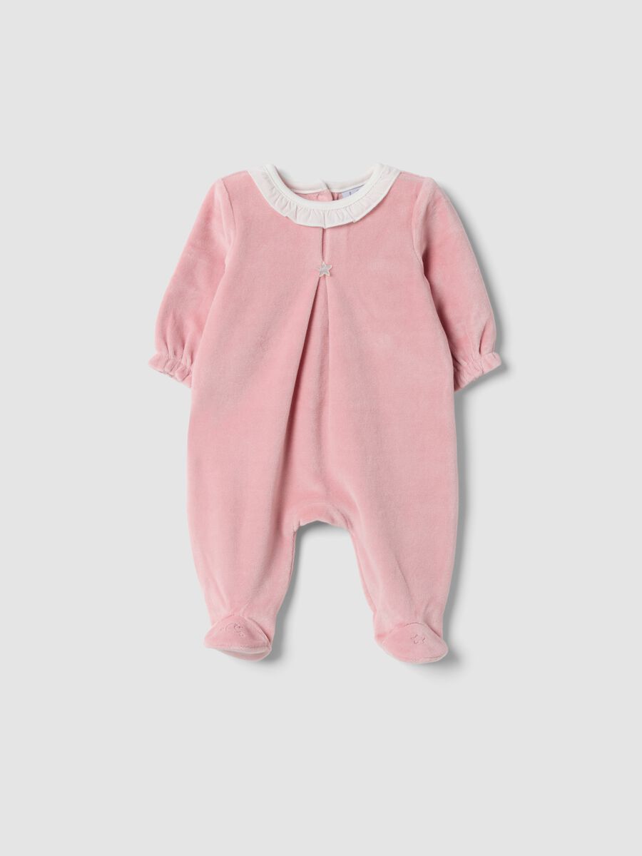 Tutina rosa in misto cotone organico con colletto volant_0