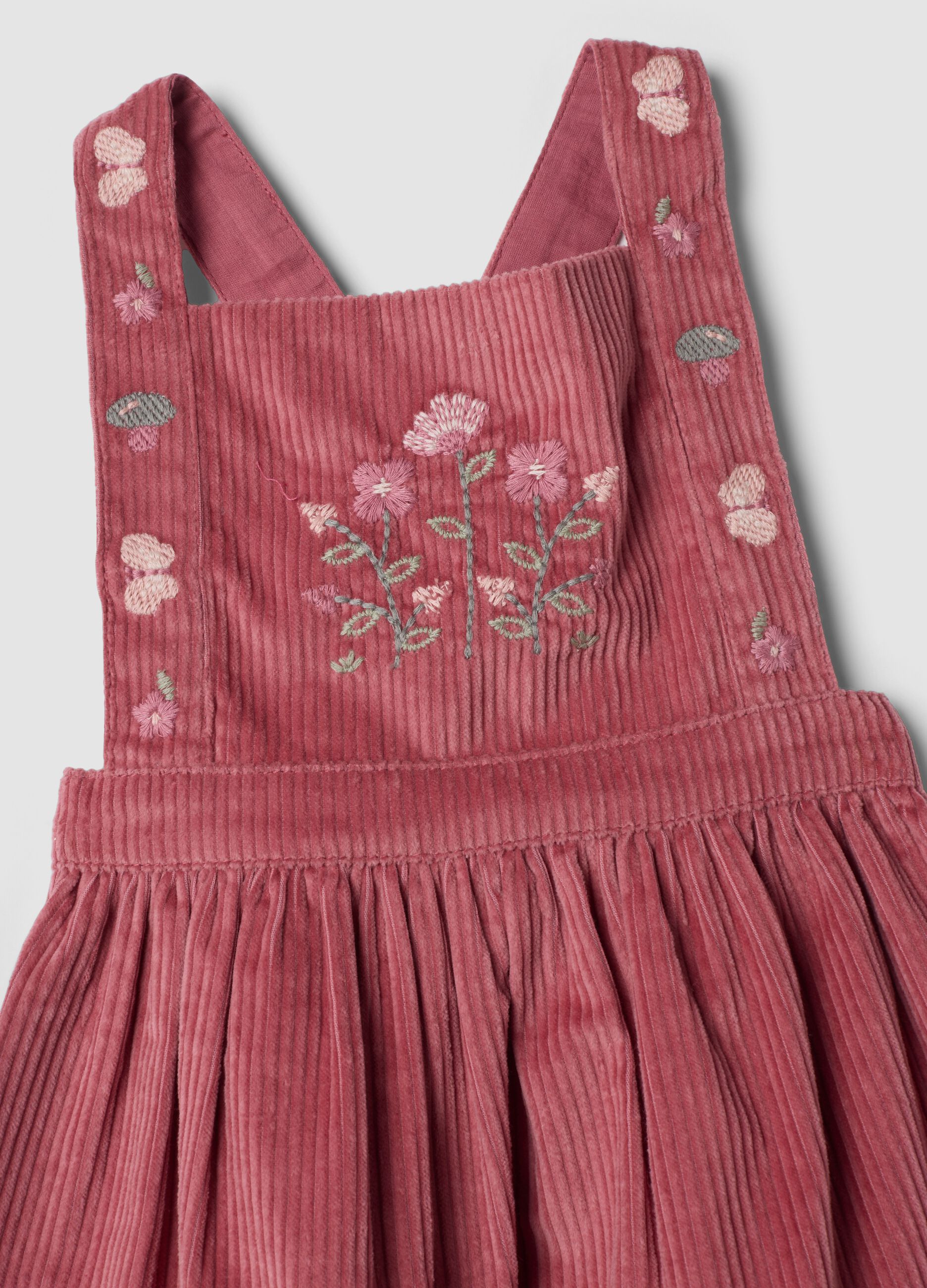 Pink pure cotton dress with ribbed square neckline, regular fit