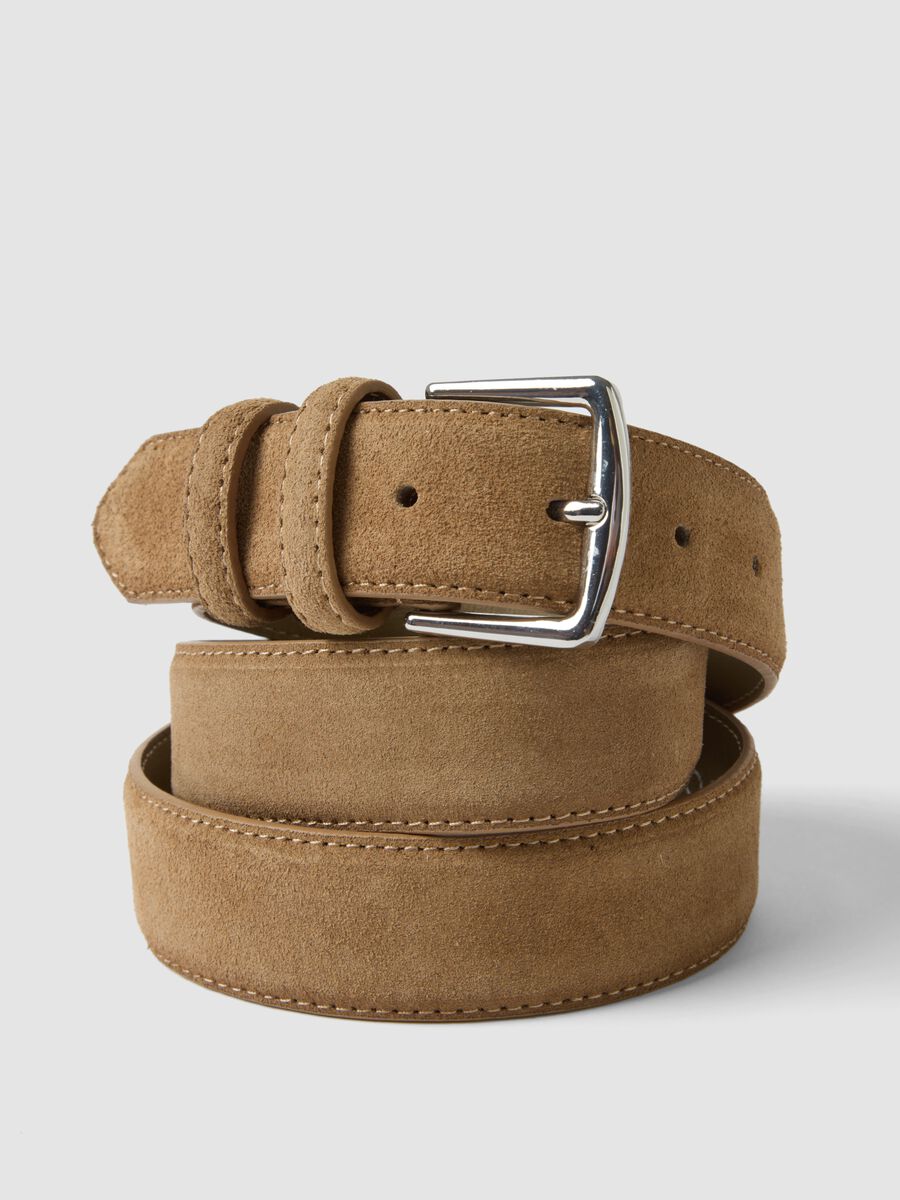 Beige genuine suede leather belt_2