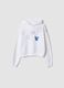 White cropped pure cotton hoodie with Lilo & Stitch print_0