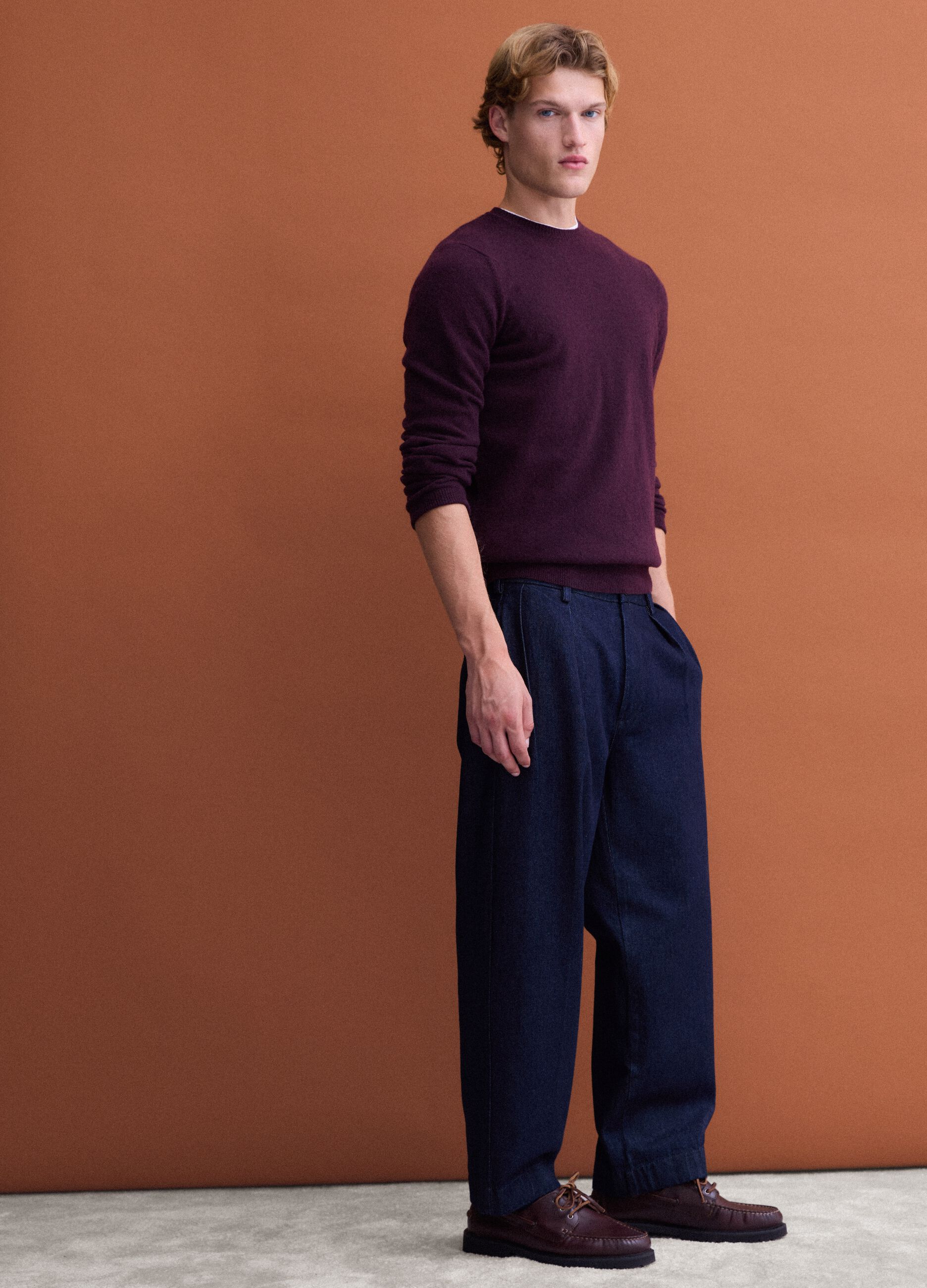 Purple pure wool crew-neck jumper, regular fit