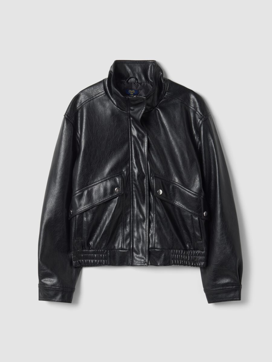 Black regular-fit jacket with zip and high collar_0