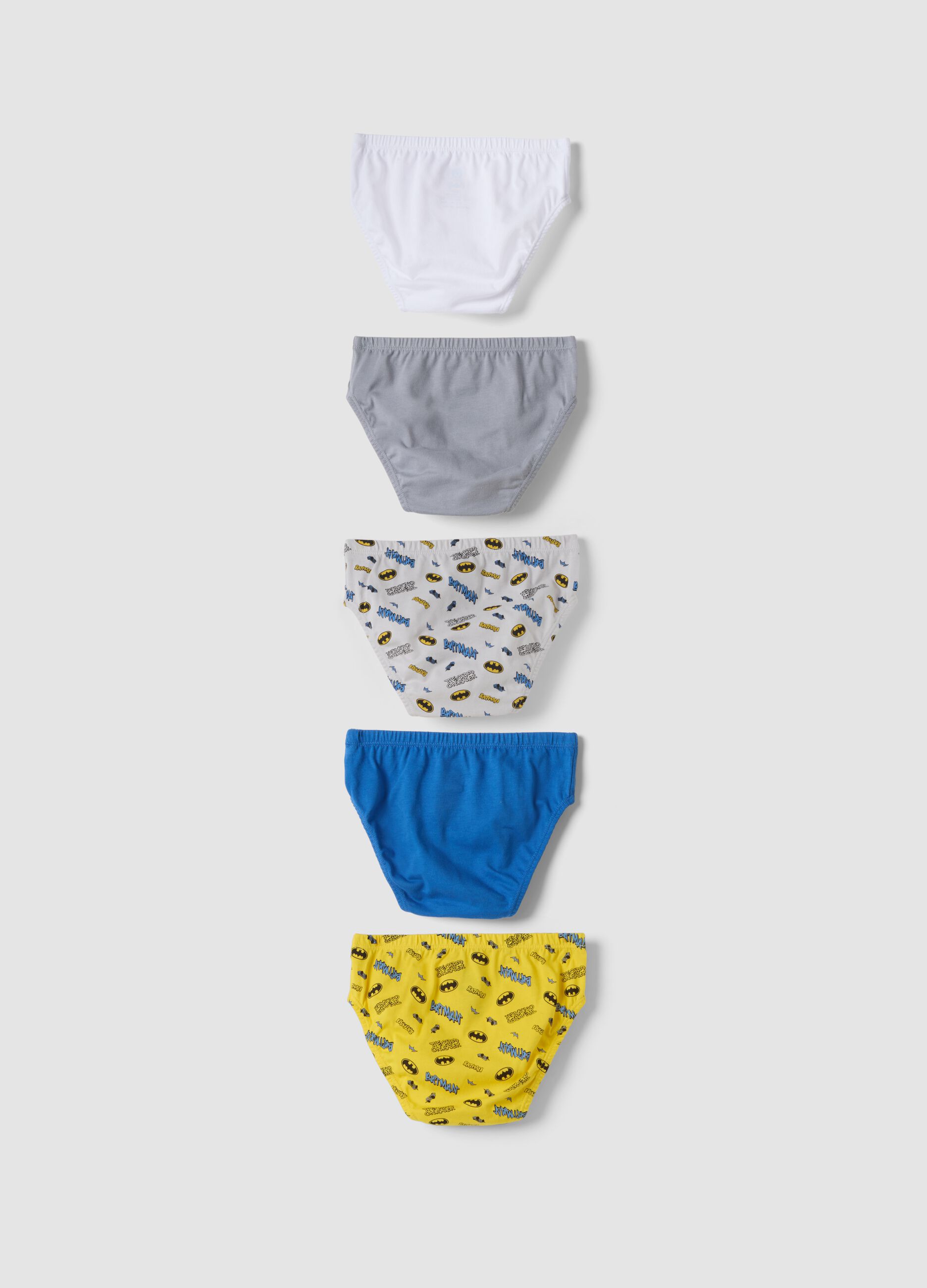 Multipack di cinque slip multicolor in puro cotone organico con fantasia Batman
