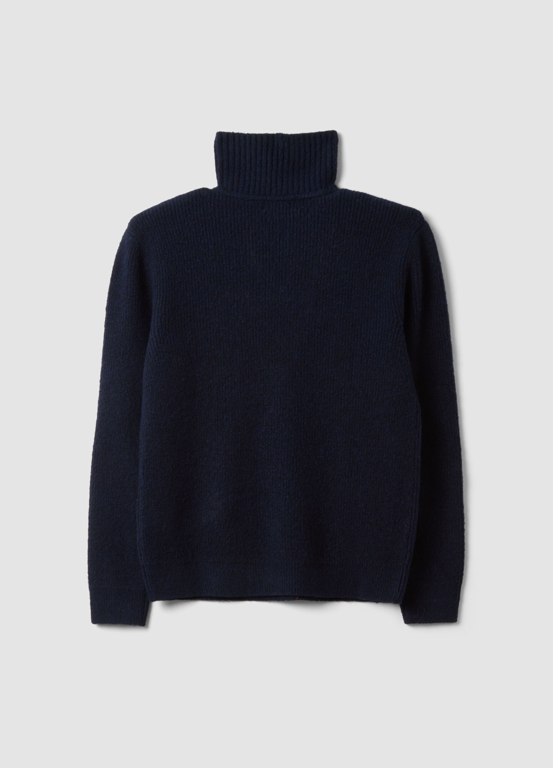 Navy blue regular-fit stretch wool half-zip jumper