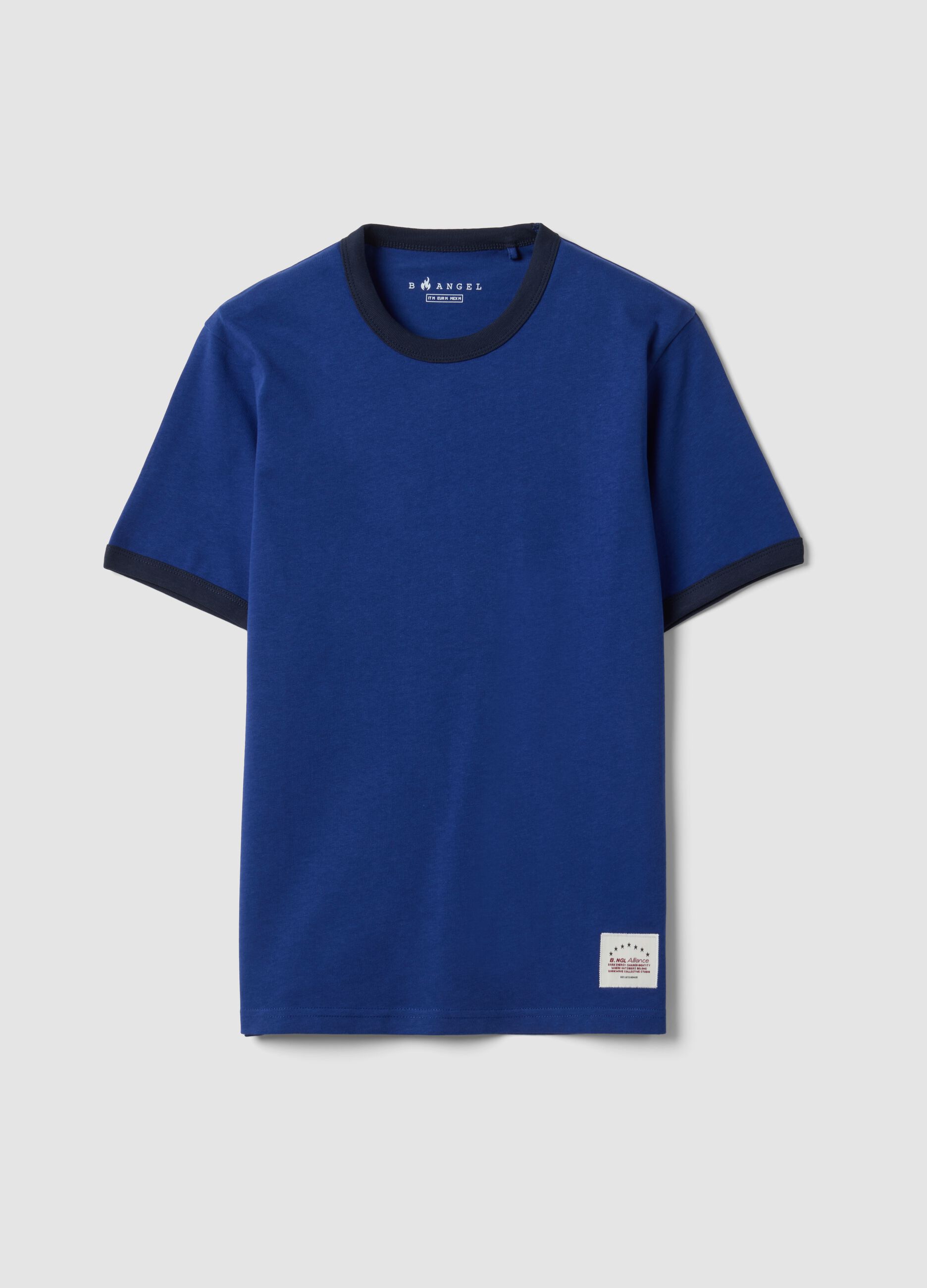 Blue fitted pure cotton T-shirt with contrast trims