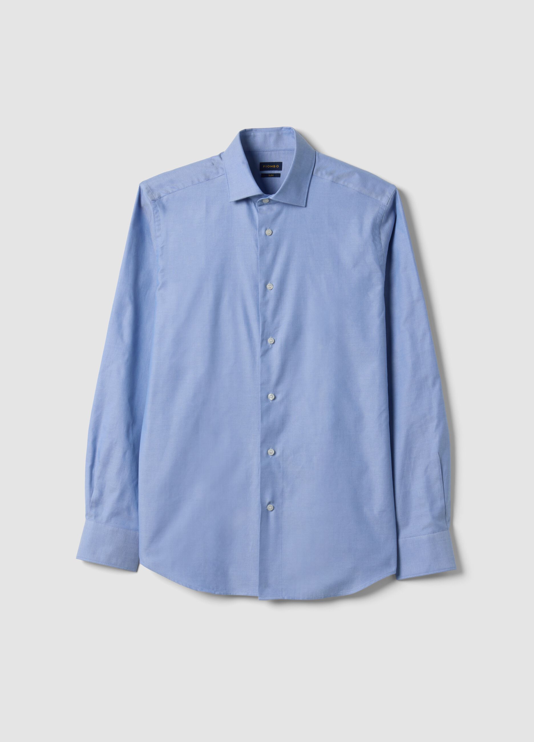 Camicia oxford azzurra in puro cotone doppio ritorto slim fit
