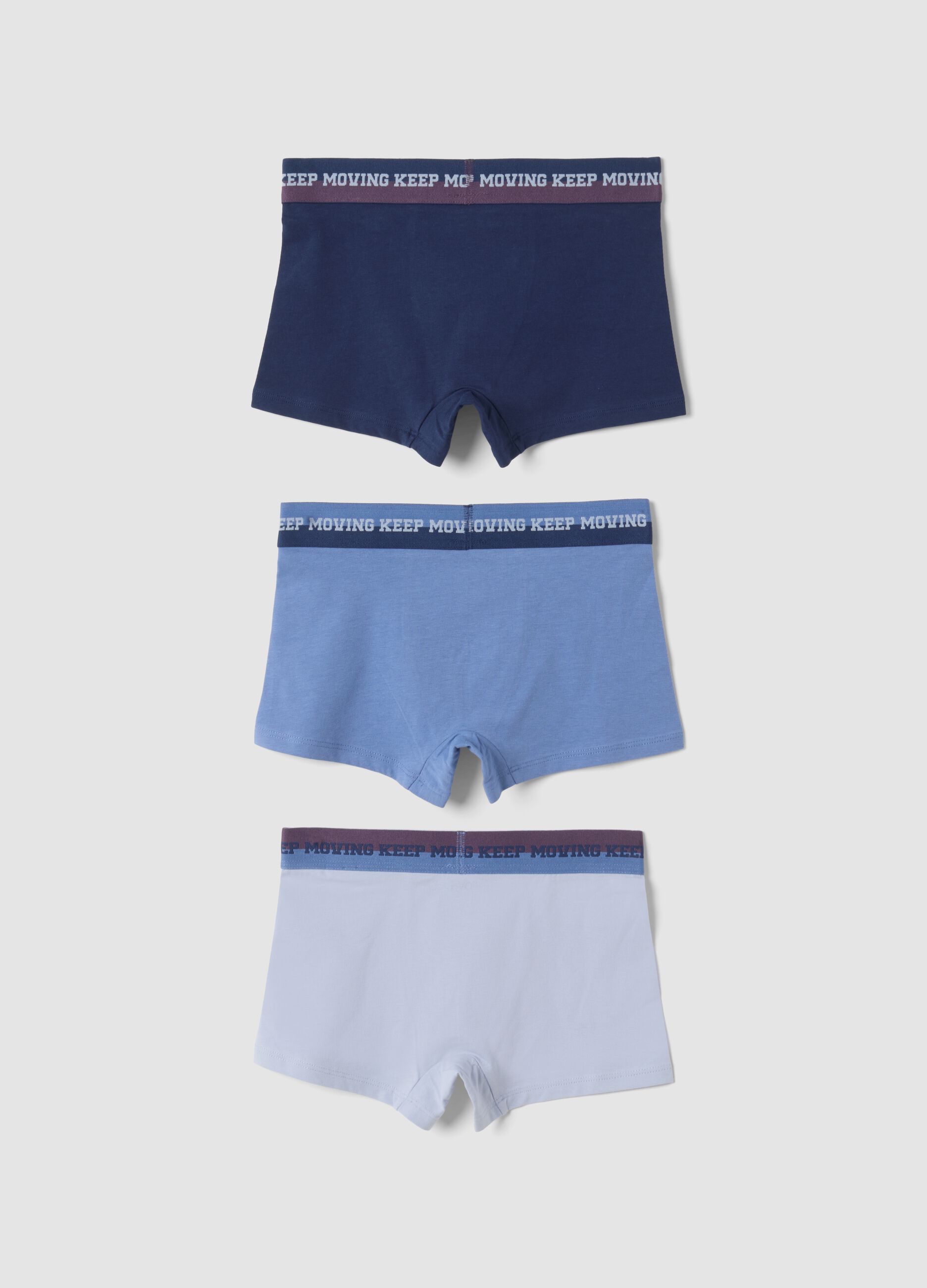 3-pack of navy, light blue and ice white stretch organic cotton boxers
