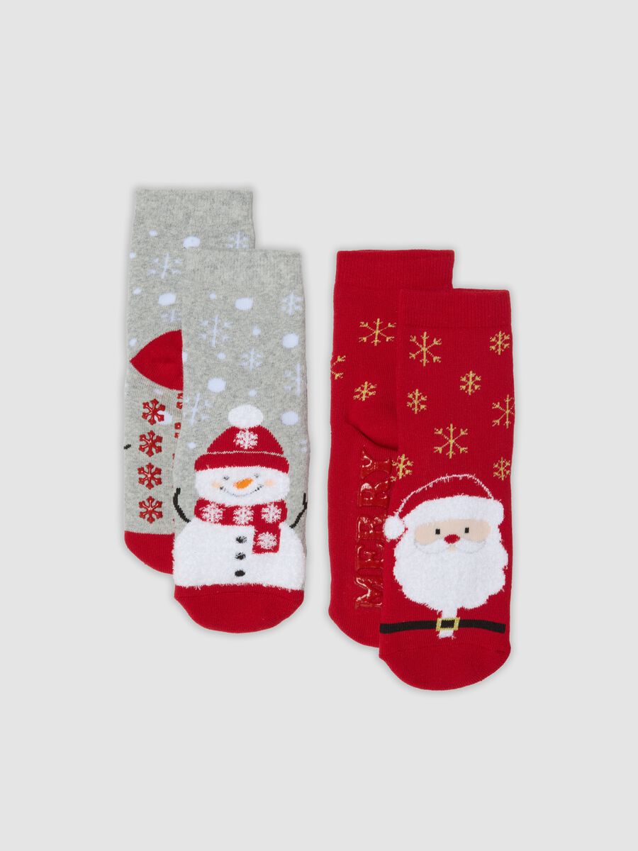 2-pack of multicolour Christmas-themed non-slip socks in stretchy organic cotton_0
