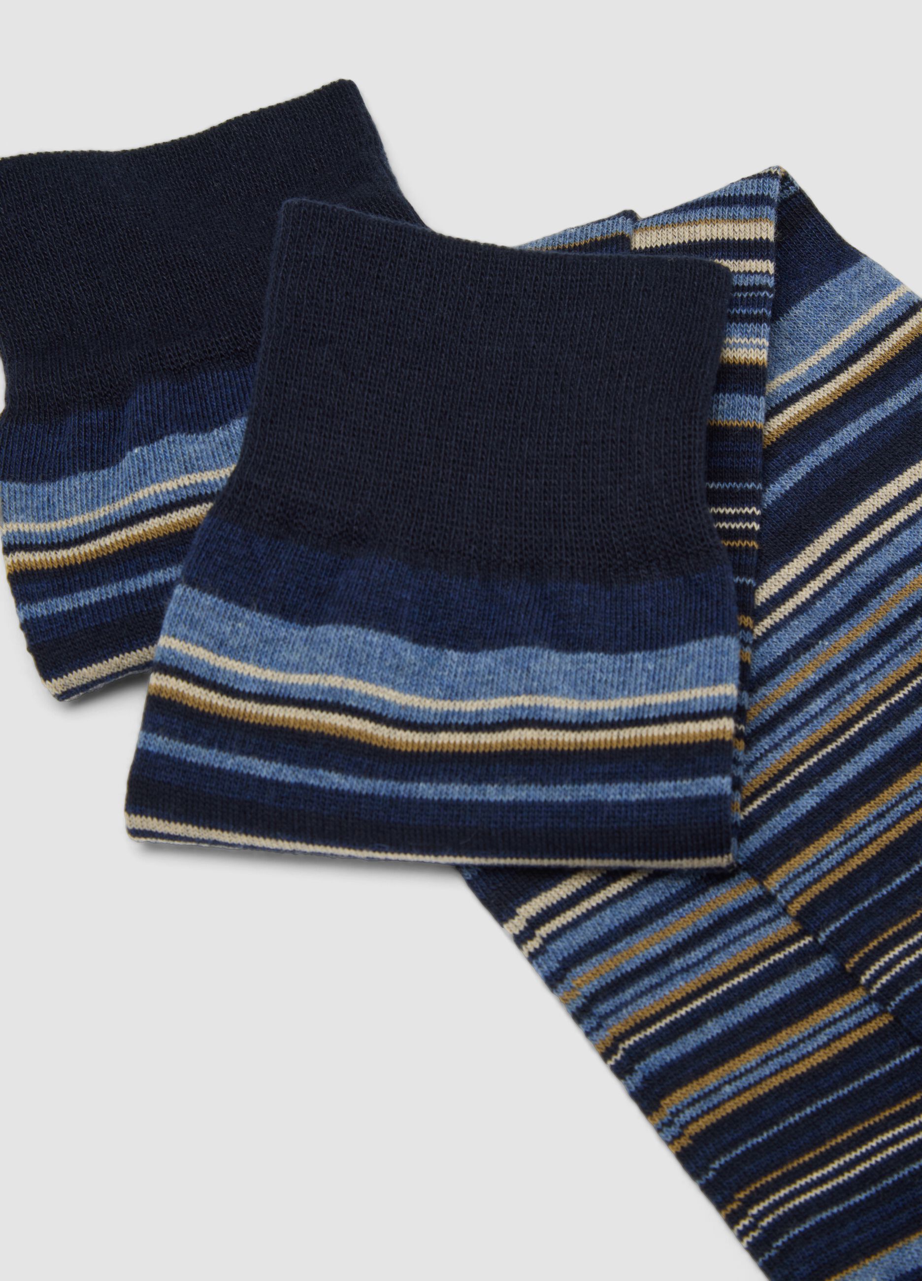 Blue striped knee-high socks in stretch cotton