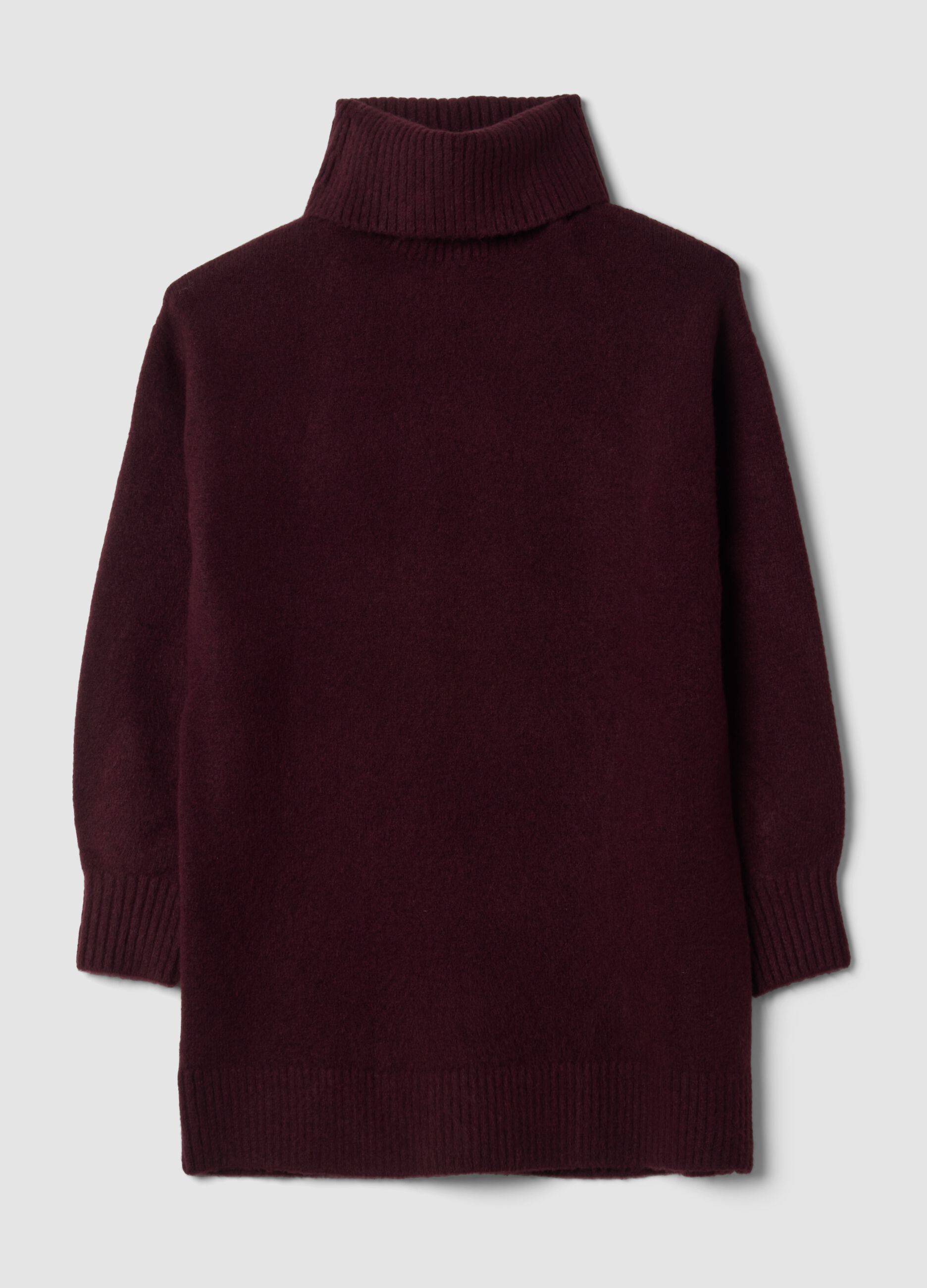 Purple stretch wool roll-neck dress
