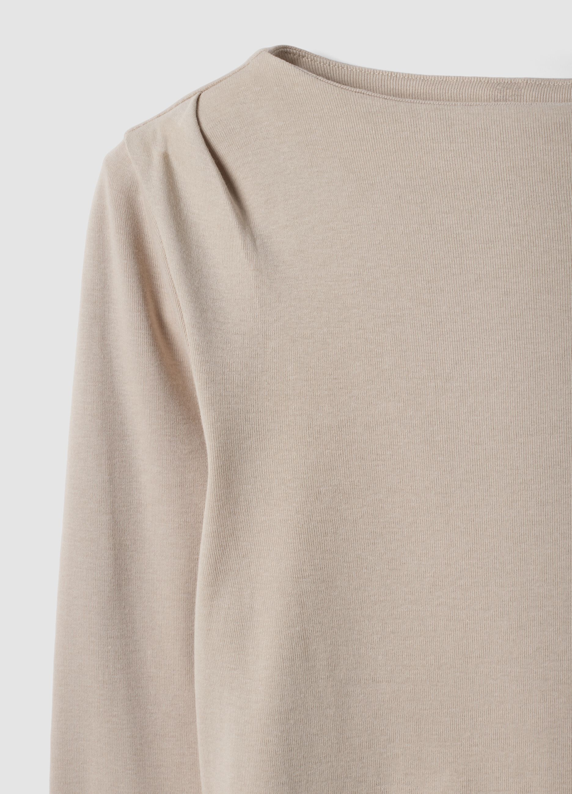 Beige pure cotton crew-neck T-shirt