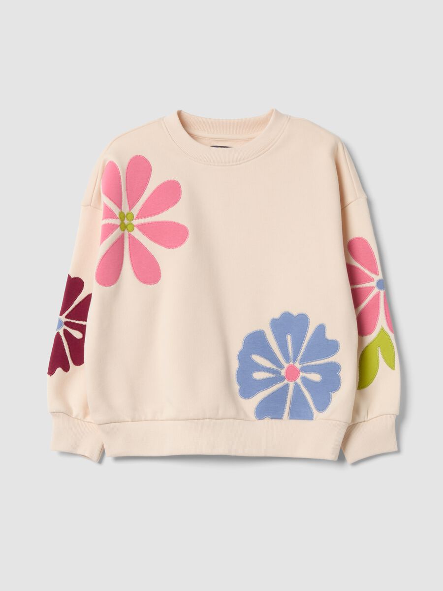 Felpa rosa in misto cotone con girocollo e stampa floreale_0