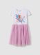 Pink and white stretch-cotton mini dress with tulle skirt for girls, regular fit_0