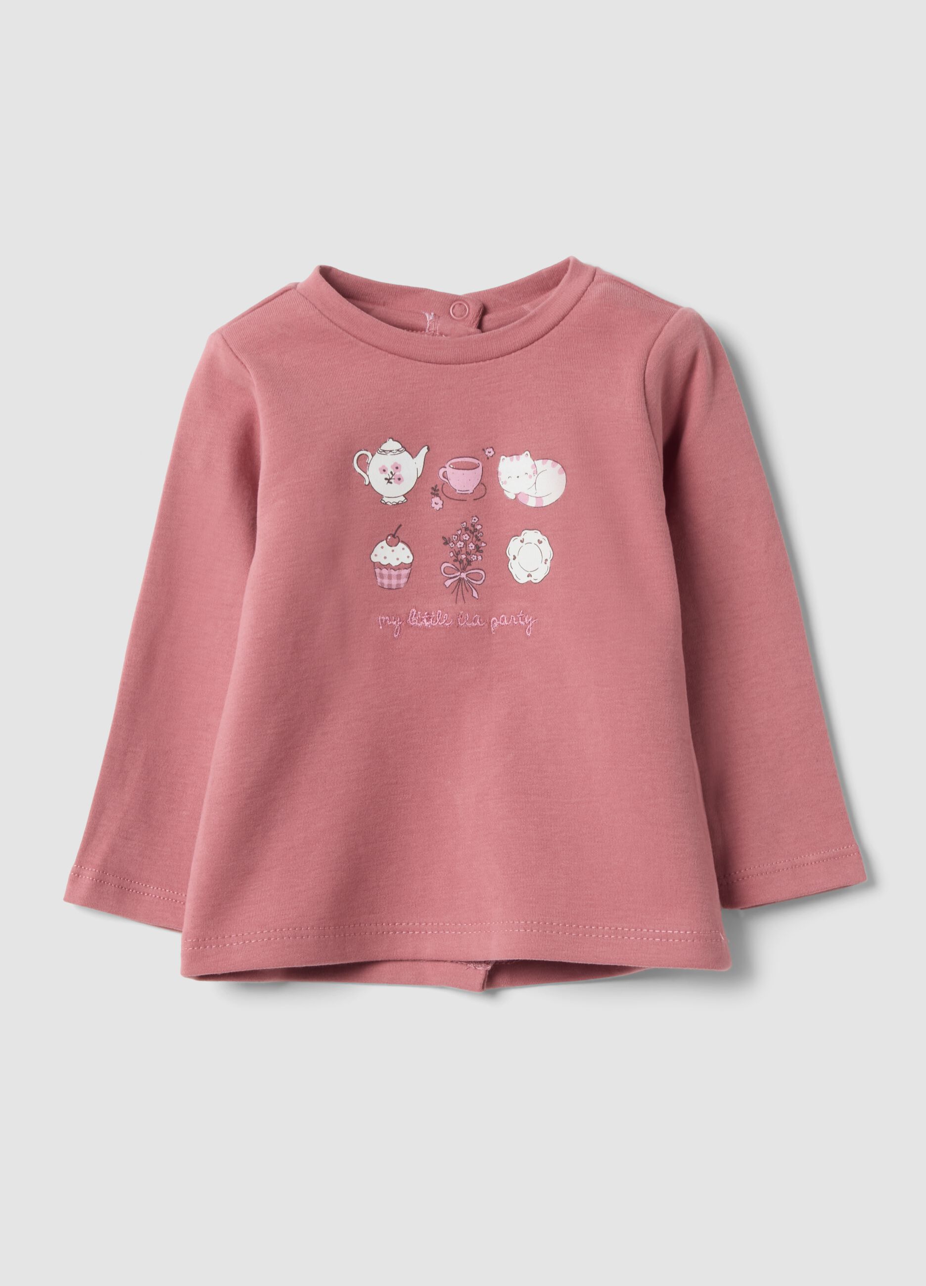 Pink pure organic cotton T-shirt with print, regular fit