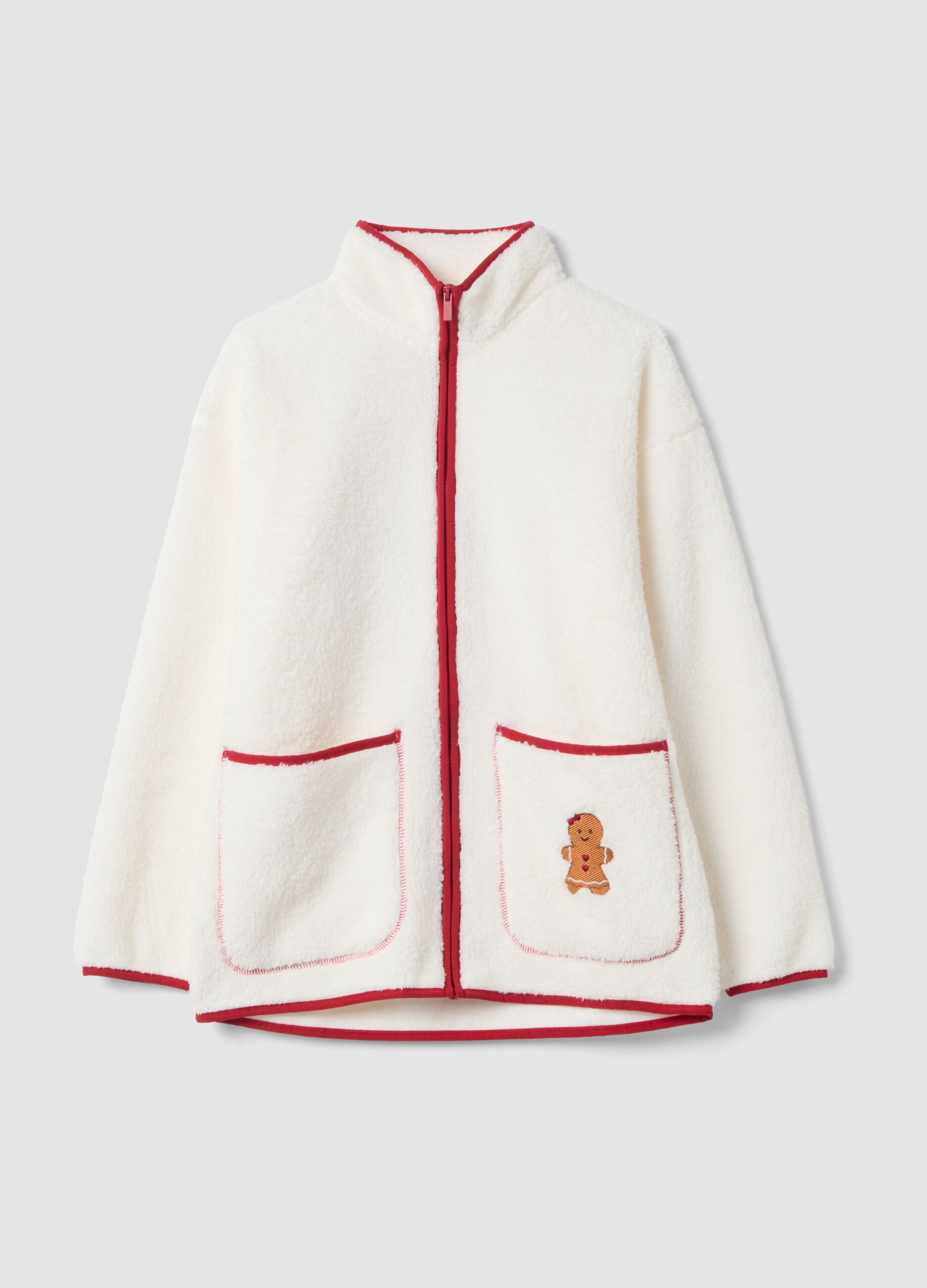 Vestaglia sherpa bianca con zip e due tasche
