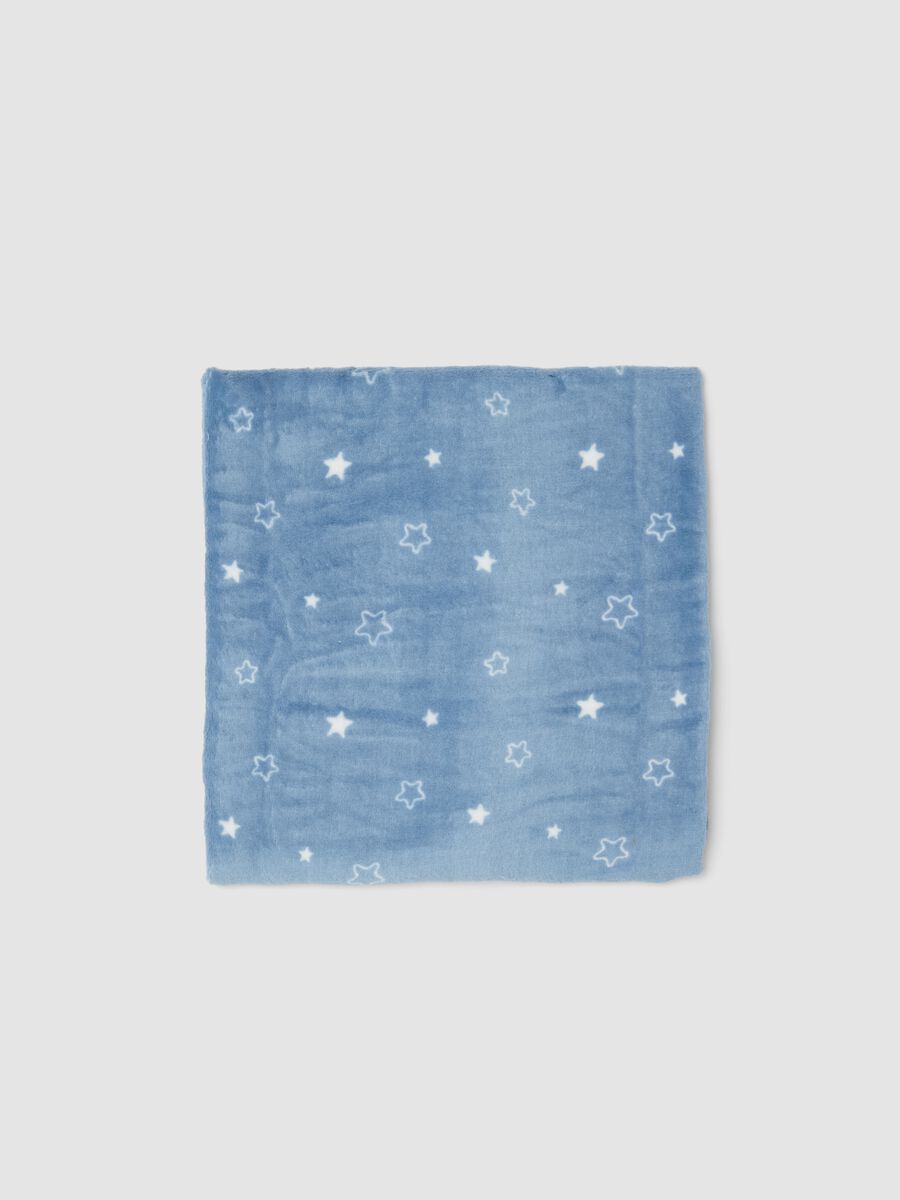 Blue star-print cot blanket with faux-fur feel_2