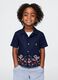 Navy blue short sleeve shirt with floral embroidery_0