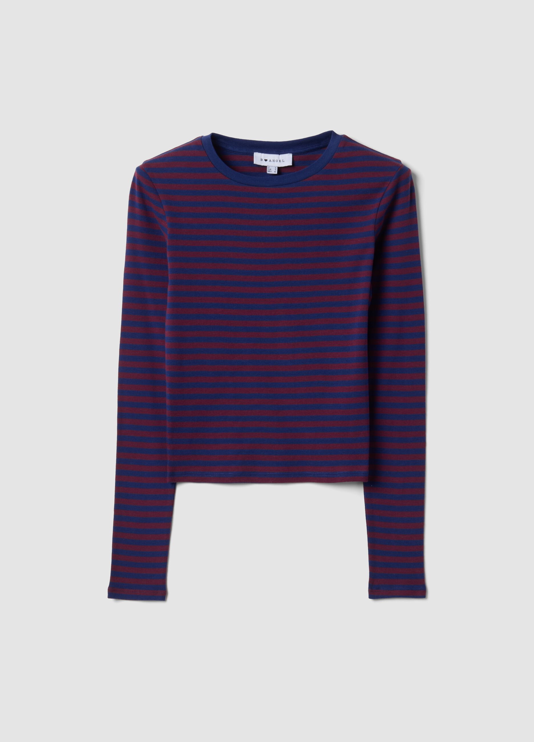 Purple pure cotton striped crew-neck T-shirt
