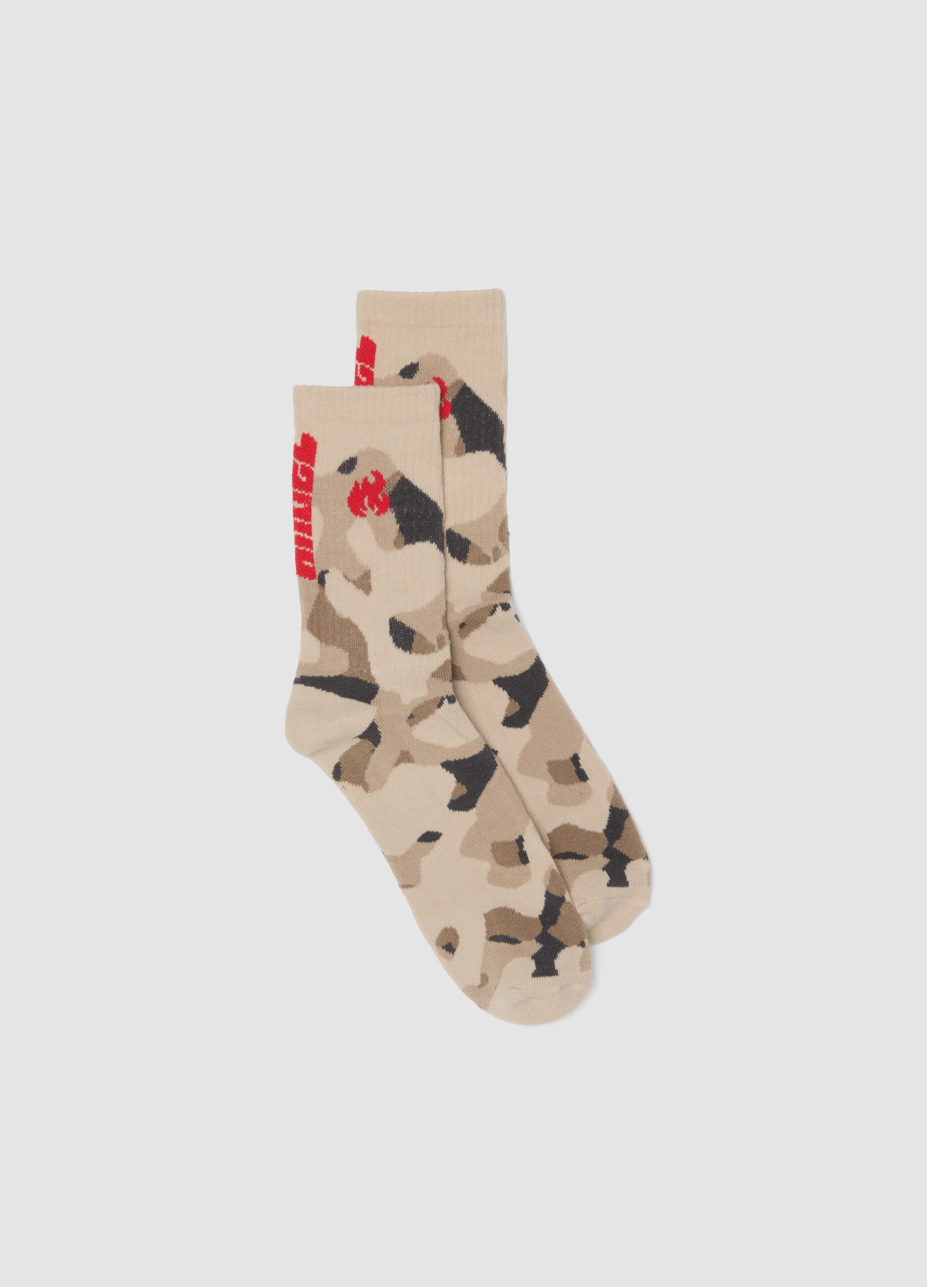 Grey camo stretch-cotton sports socks