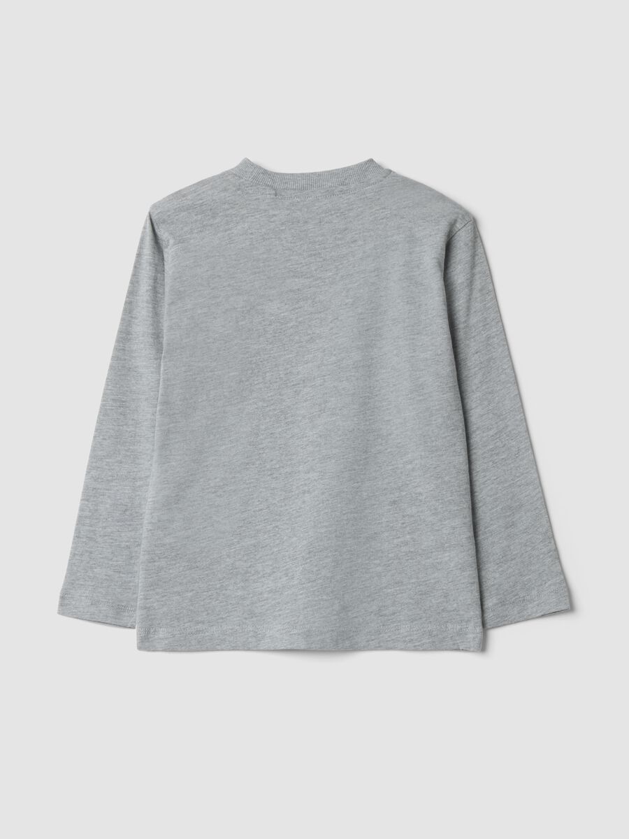 T-shirt grigia in puro cotone organico con stampa college_1