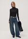 Black stretch viscose top with raised neckline, regular fit_1