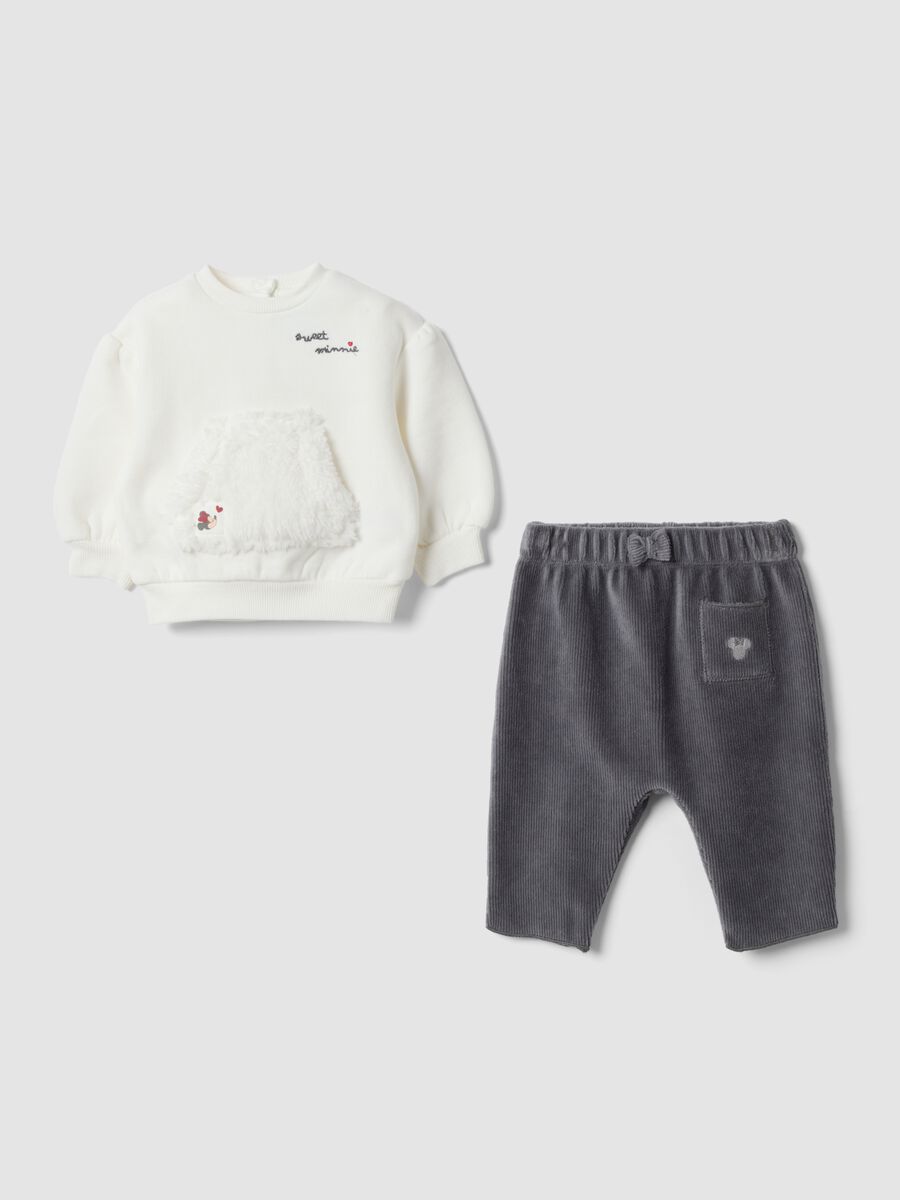 Completo bianco e grigio in puro cotone organico con dettagli Minnie_0