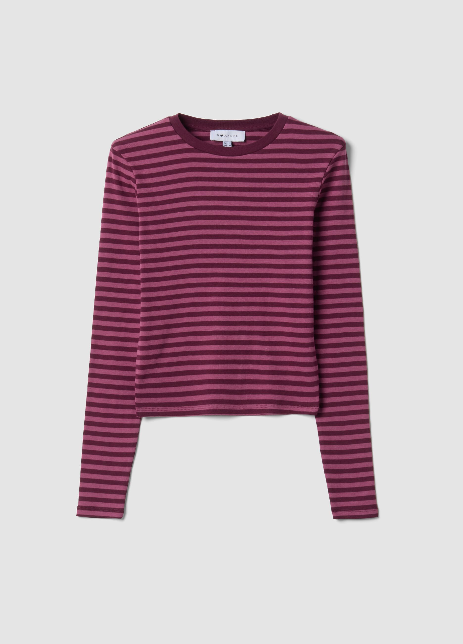 Purple striped pure cotton crew-neck T-shirt