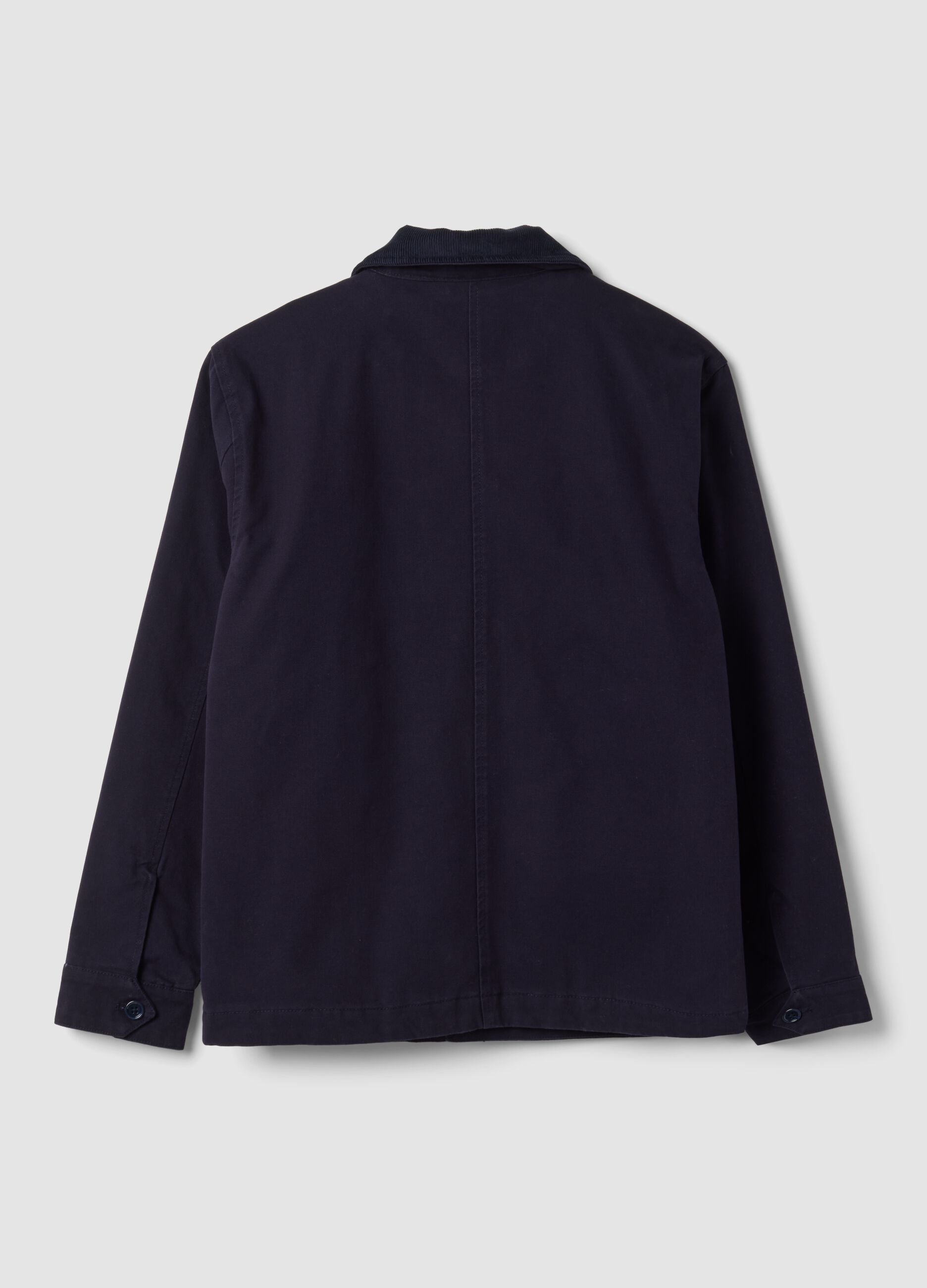 Shacket blu navy imbottita in puro cotone regular fit con colletto a contrasto