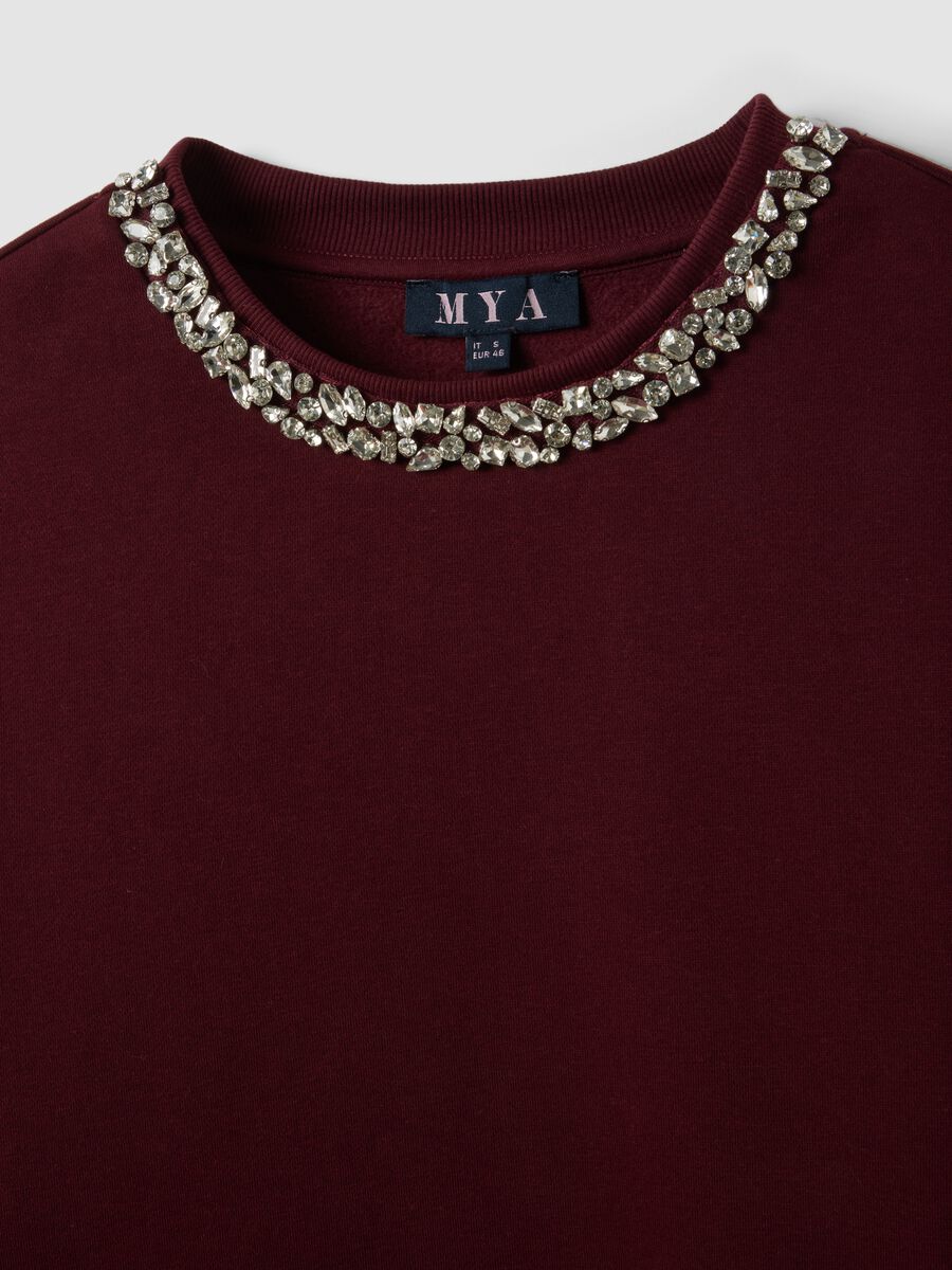 Red crew-neck cotton-blend sweatshirt with rhinestones_1