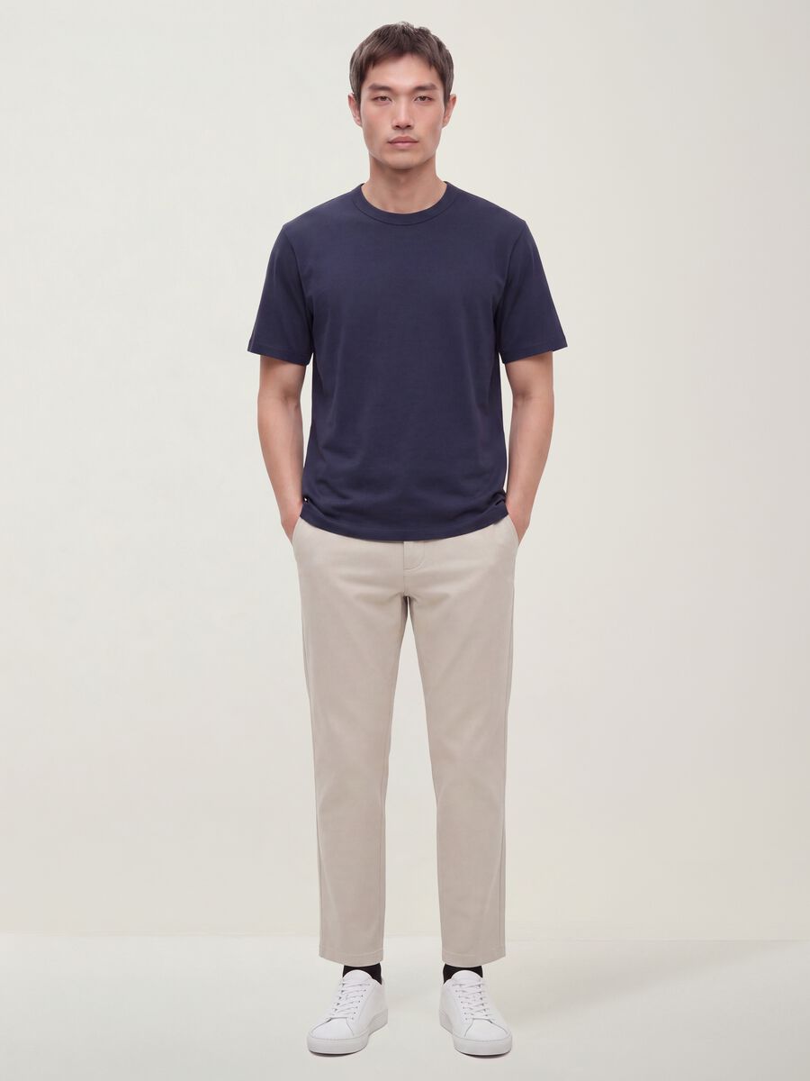 Blue pure cotton crew-neck T-shirt, relaxed fit_1