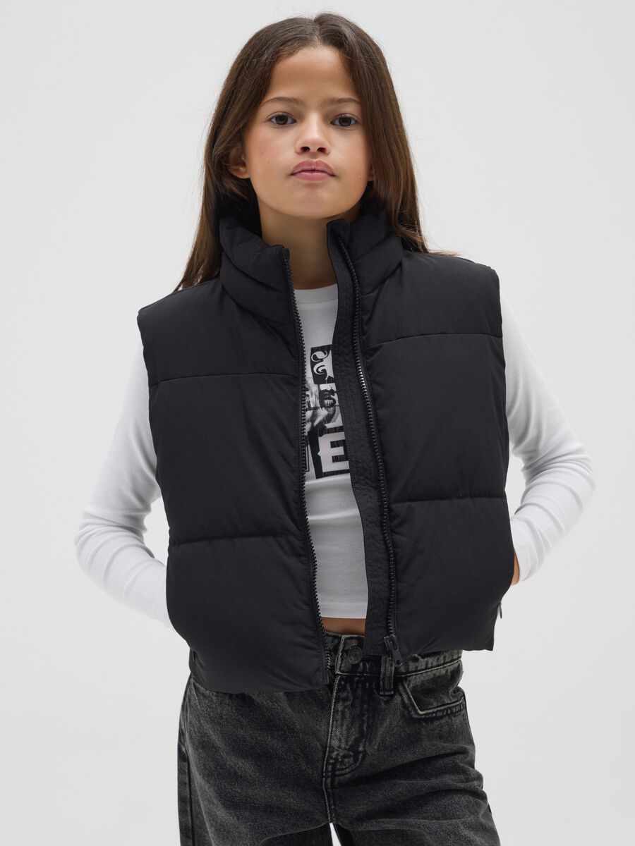 Black padded gilet with zip for girls_0
