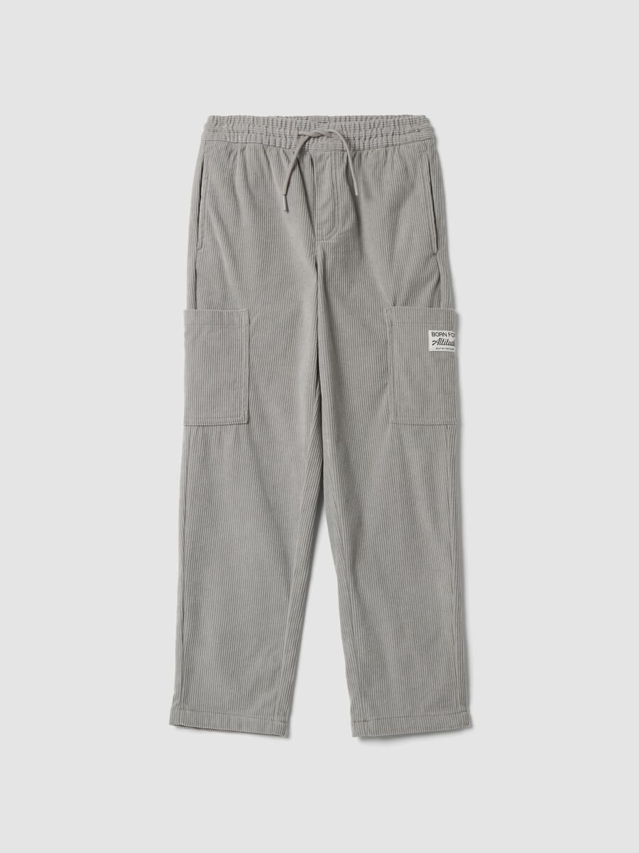 Grey comfort-fit cargo trousers with elasticated waistband_0