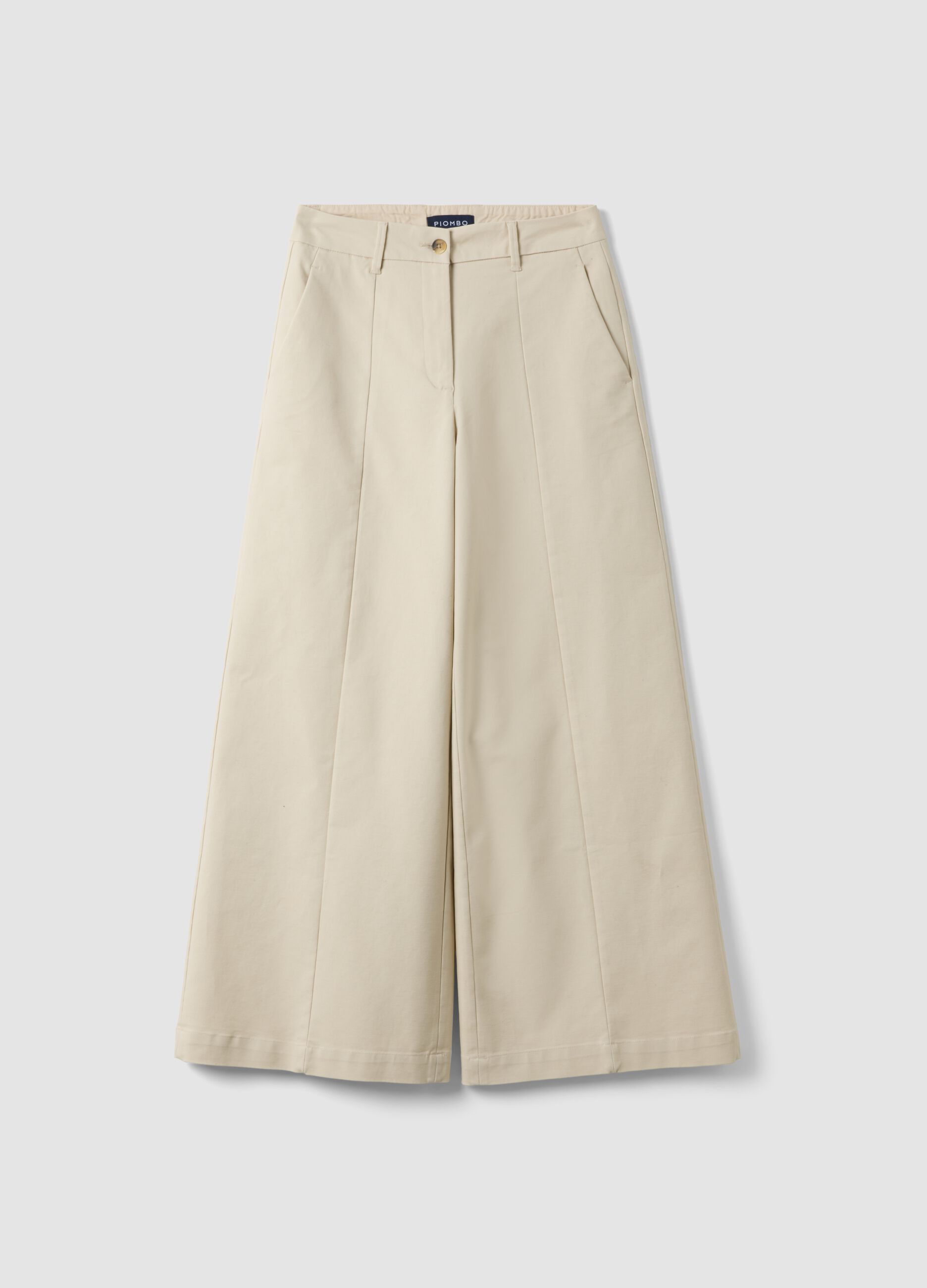 Pantaloni beige flare in cotone elasticizzato