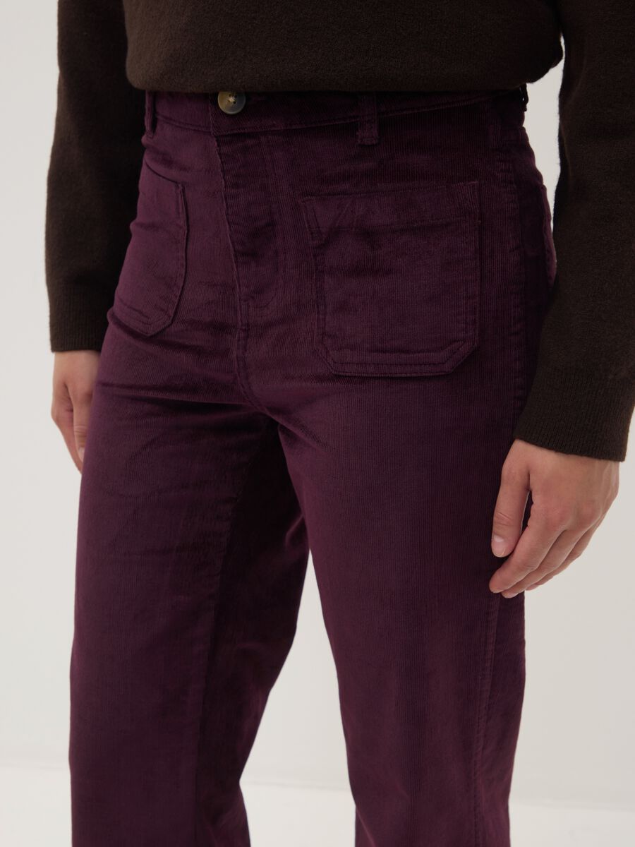 Purple ribbed stretch cotton-modal flare trousers_2