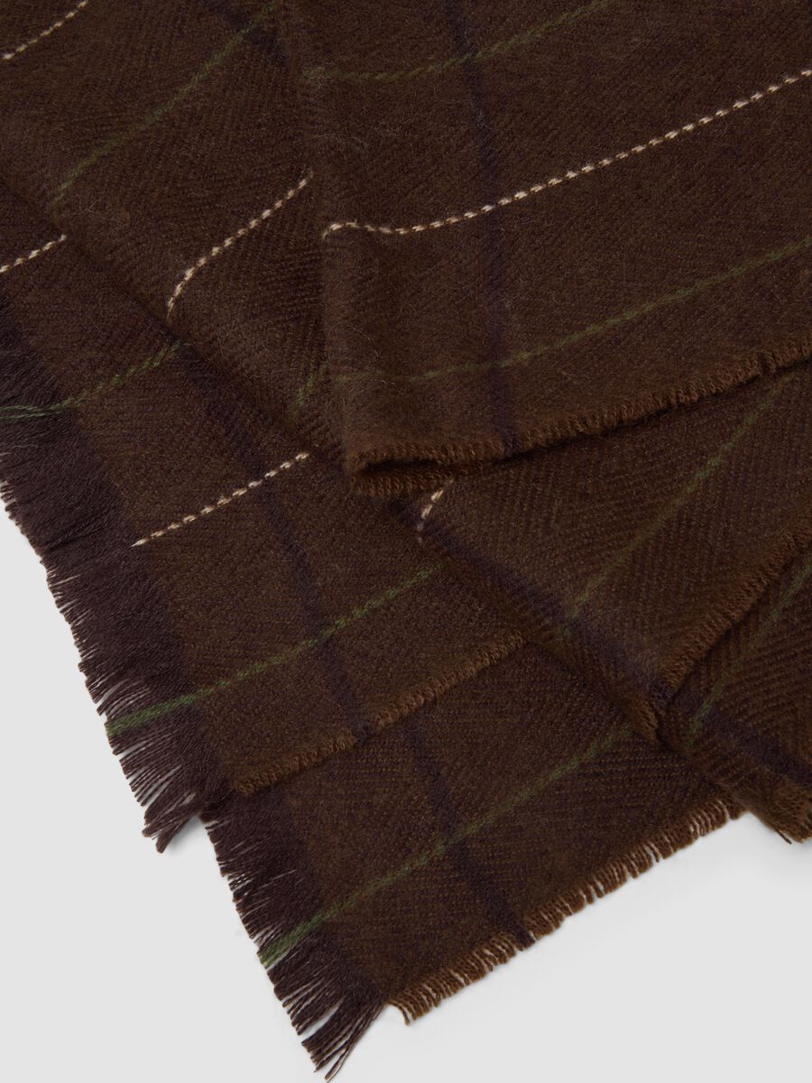 Chocolate brown checked scarf with fringes_2