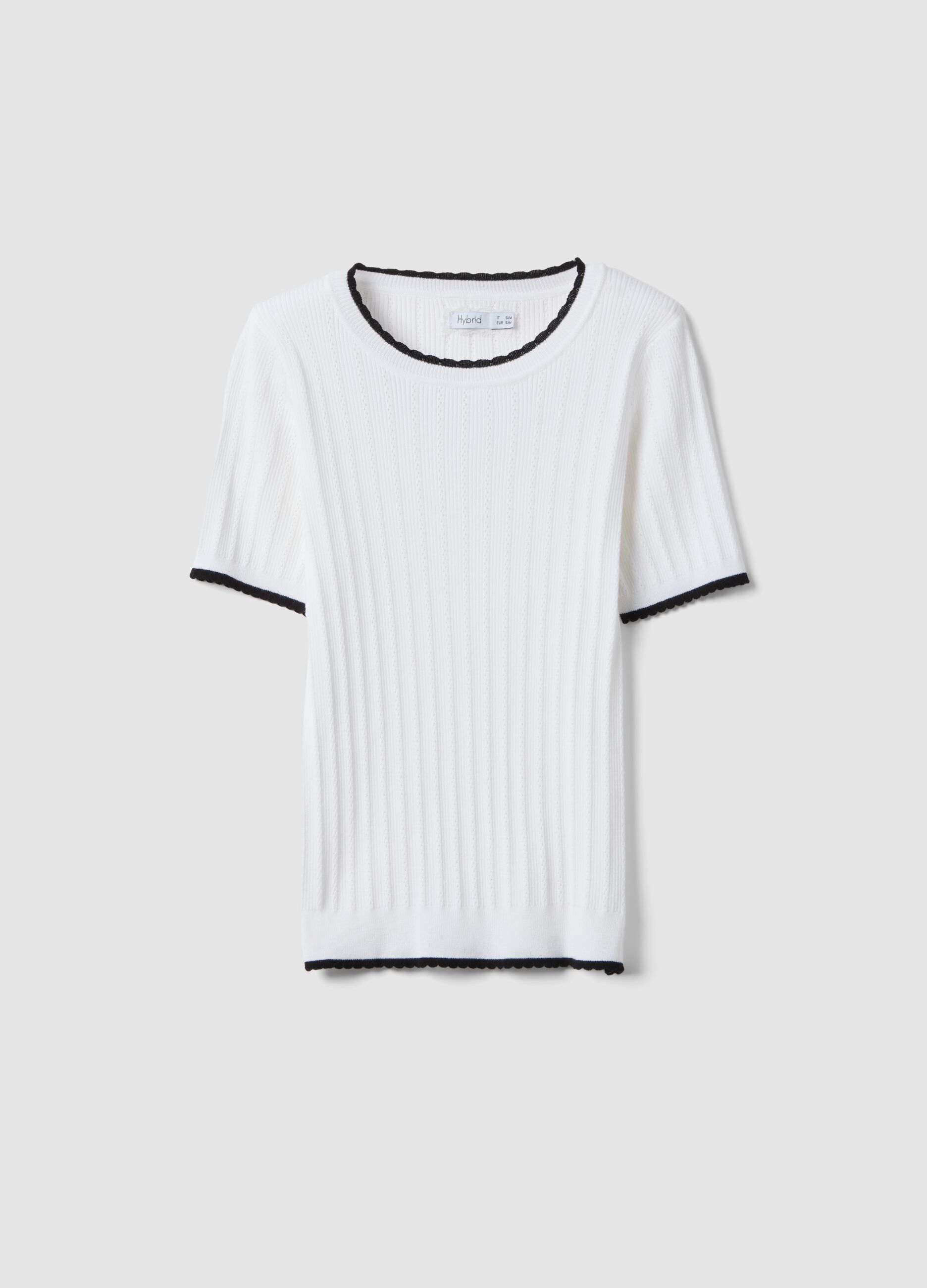 White viscose blend t-shirt regular fit with perforated details