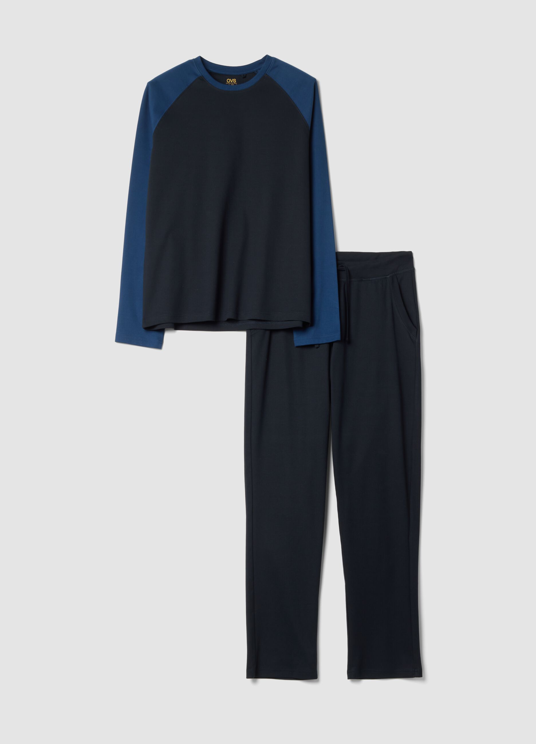 Pigiama blu navy in puro cotone organico con girocollo