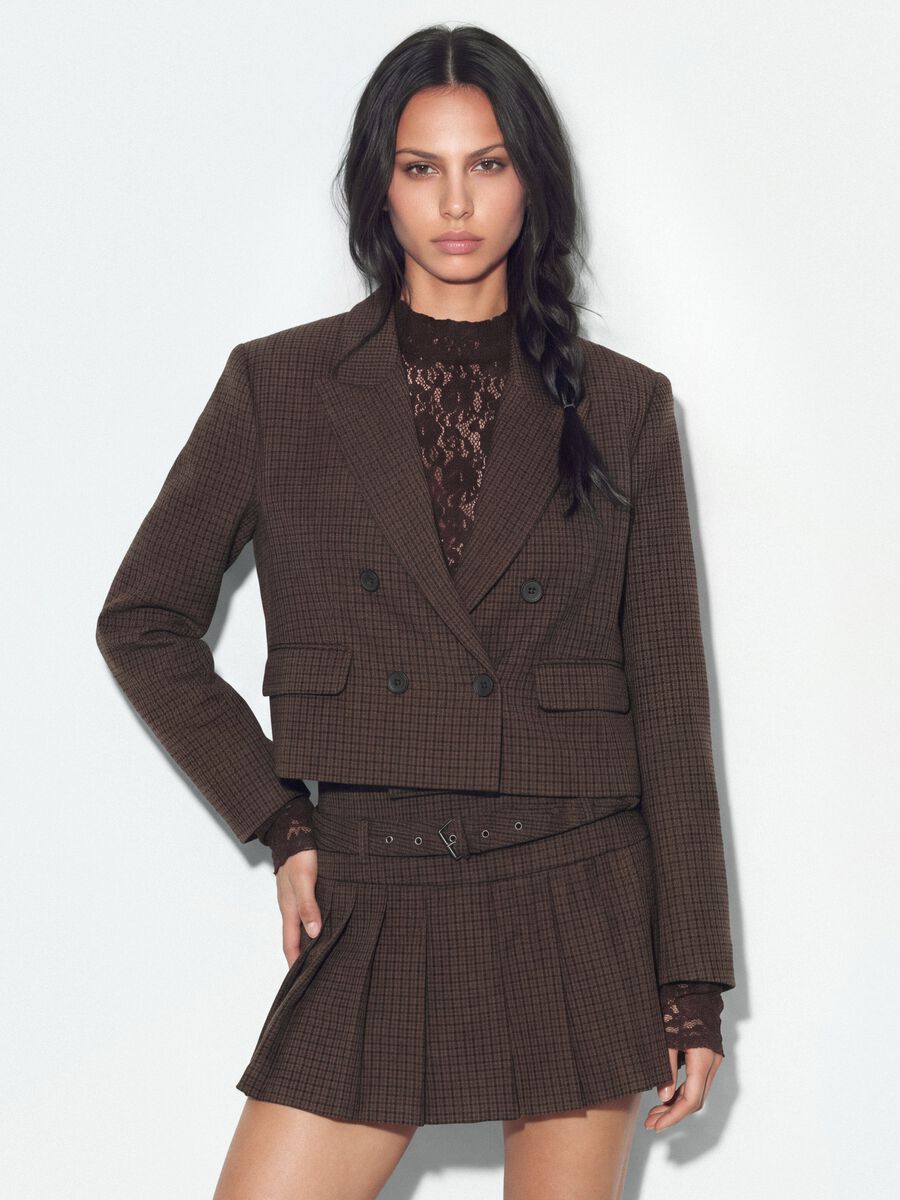 Brown stretch viscose cropped blazer_0
