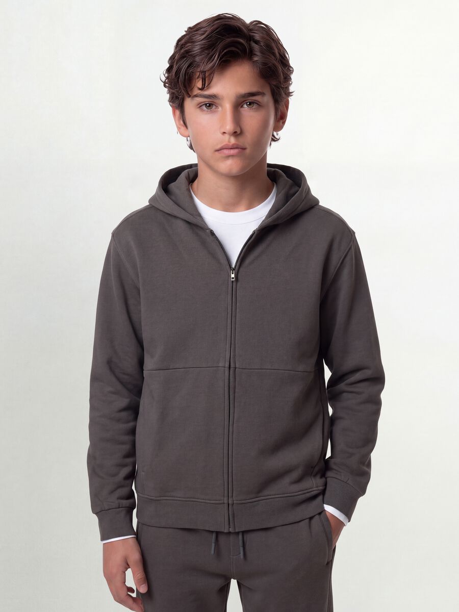 Grey organic cotton zip-up hoodie for boys, relaxed fit_0