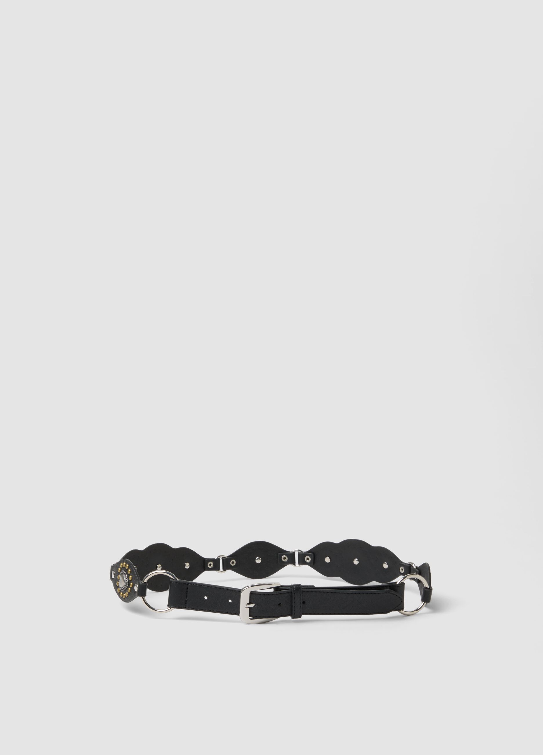 Black belt with buckle and heart appliqu&eacute;s