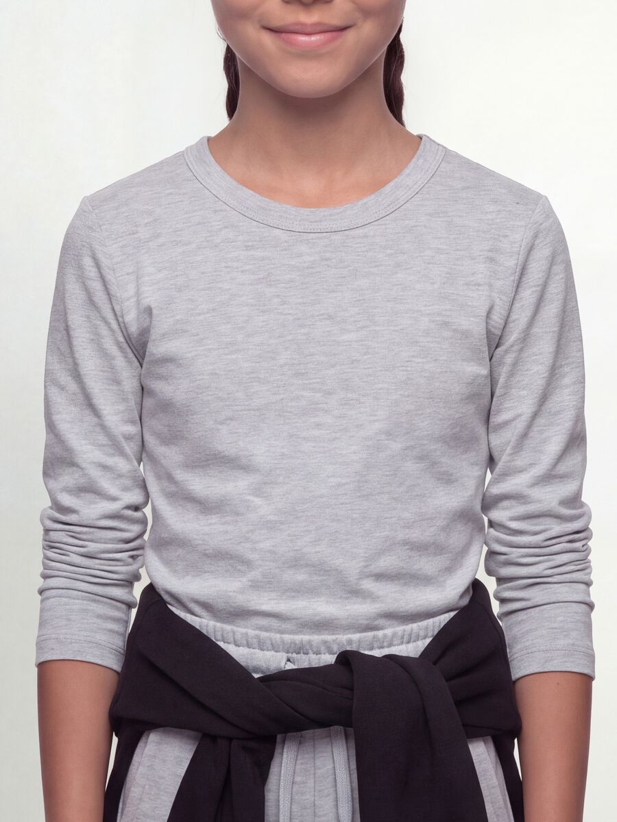 Grey organic cotton and stretch viscose T-shirt with ribbed neckline for girls_2
