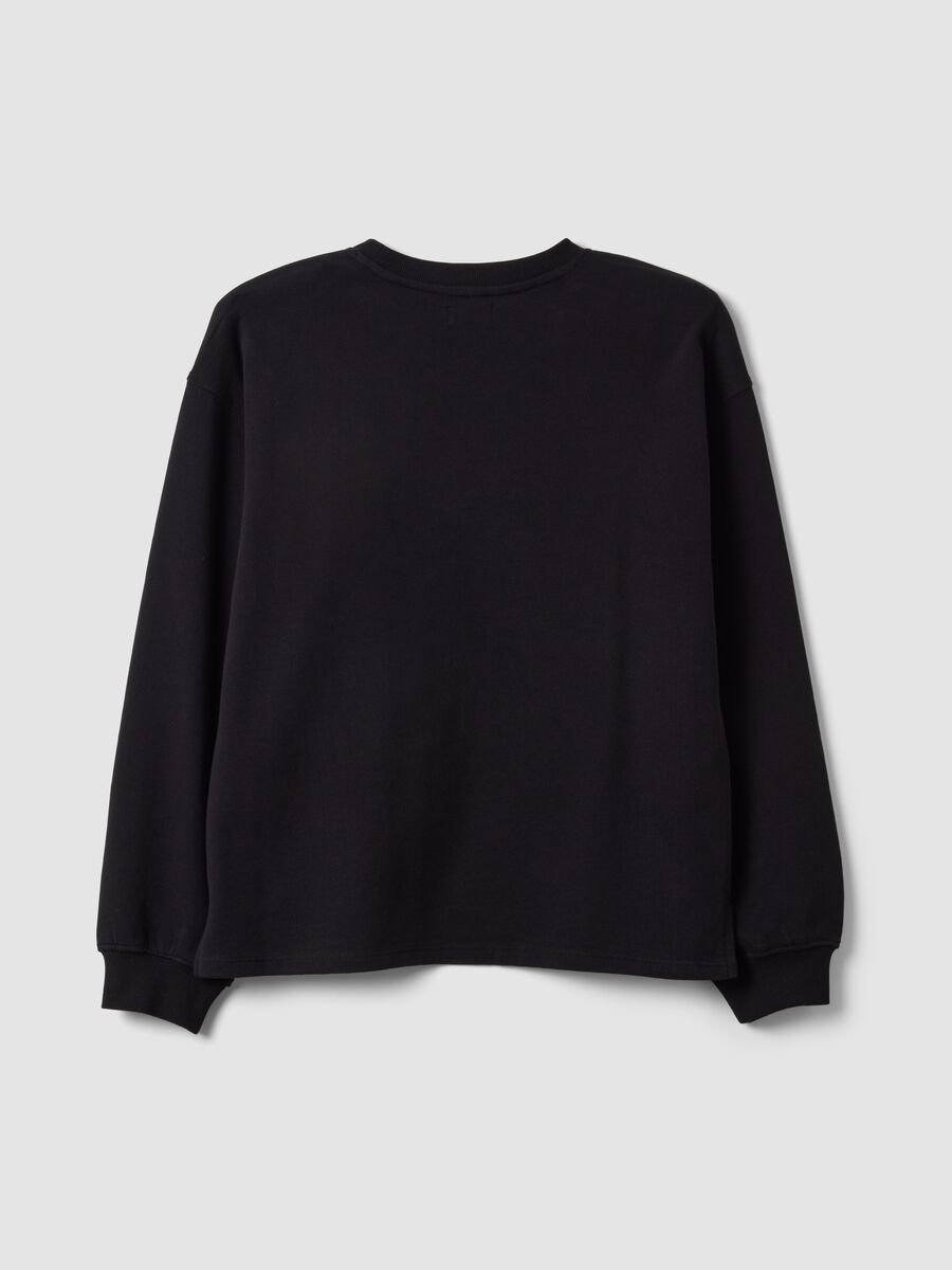 Black pure cotton sweatshirt with front slogan, relaxed fit, for girls_4