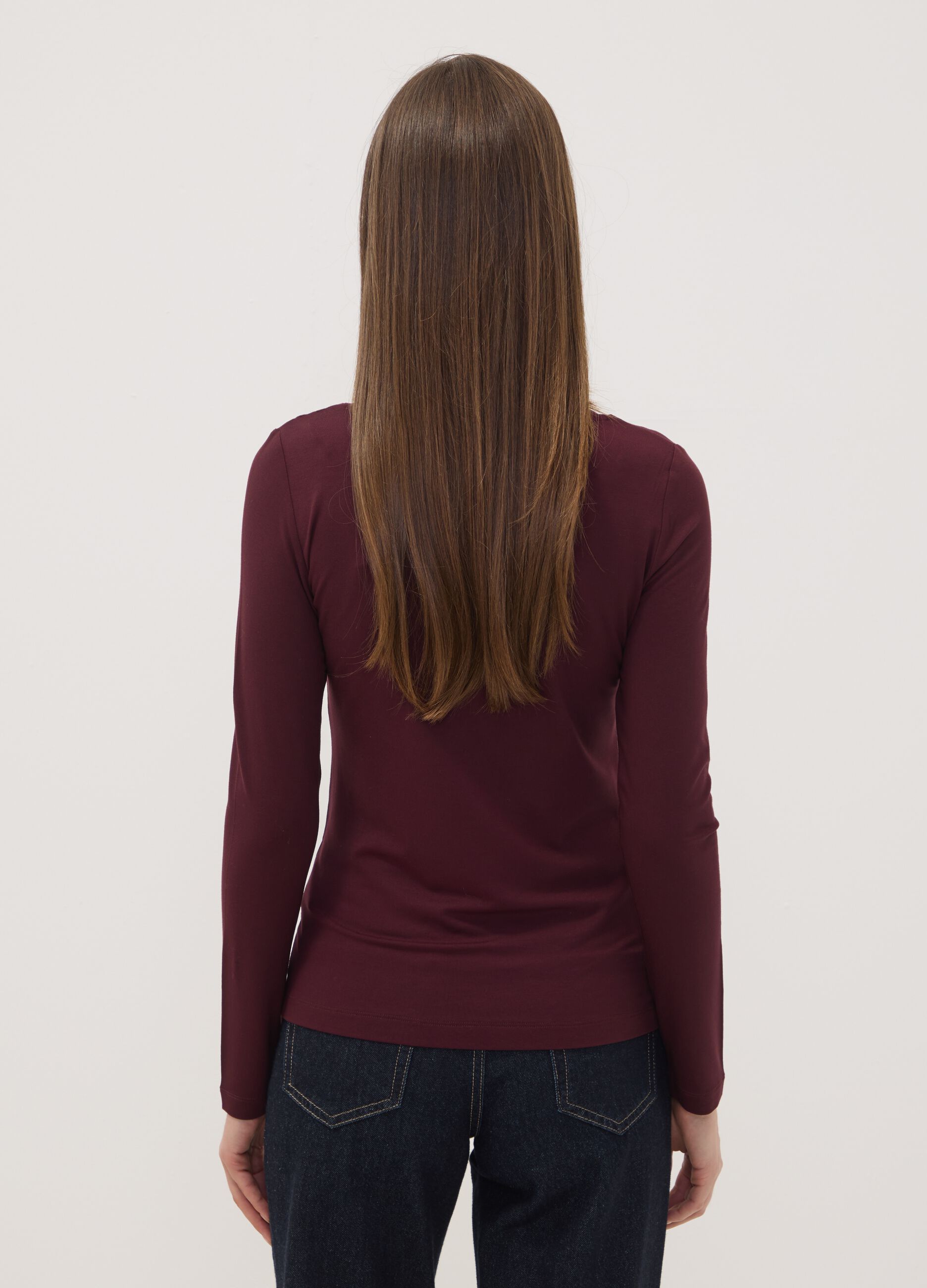 Purple stretch viscose slim-fit crew-neck T-shirt